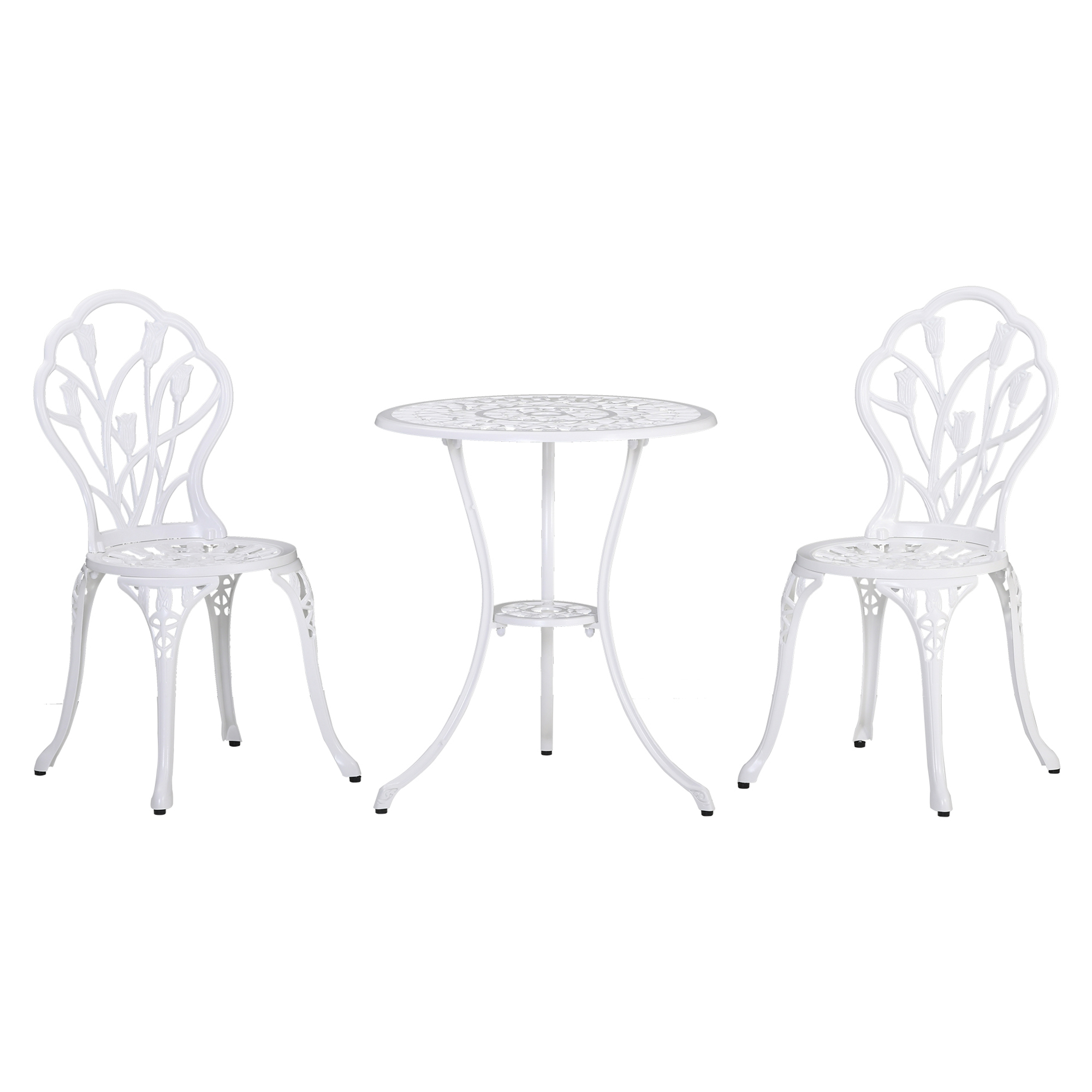 SUNVISTA 3 Piece Patio Bistro Set for 2, Outdoor Aluminium Garden Table and Chairs with Umbrella Hole for Balcony, White
