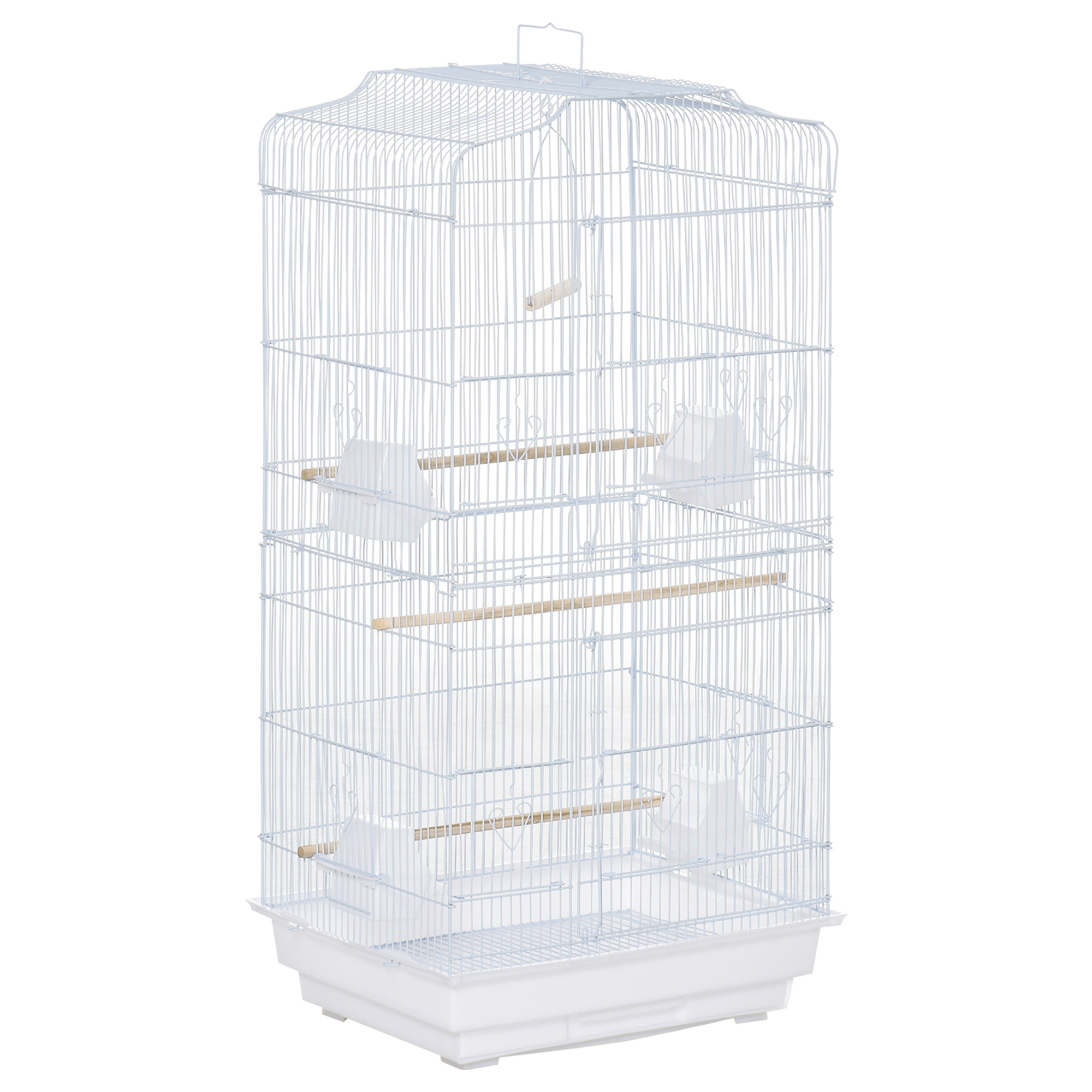 PAWSTER Large Metal Bird Cage with Perches, Food Bowls, Swing for Budgie, Parakeet, 46.5 x 35.5 x 92cm,White