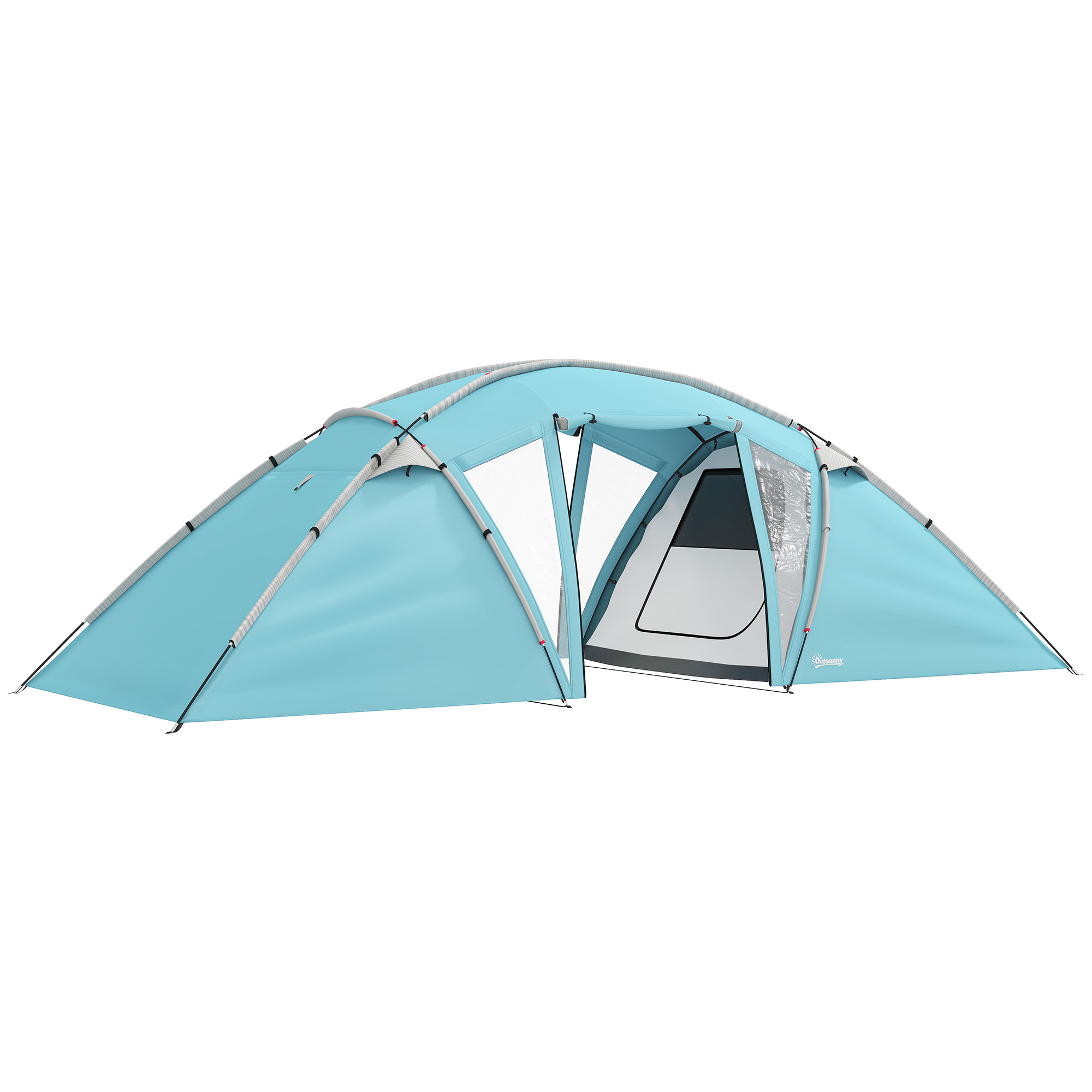 SUNVISTA 4-6 Man Family Camping Tent w/ 2 Bedrooms and a Living Room, Waterproof Tunnel Tent w/ Sewn In Groundsheet, Doors, Windows, Carry Bag, Blue