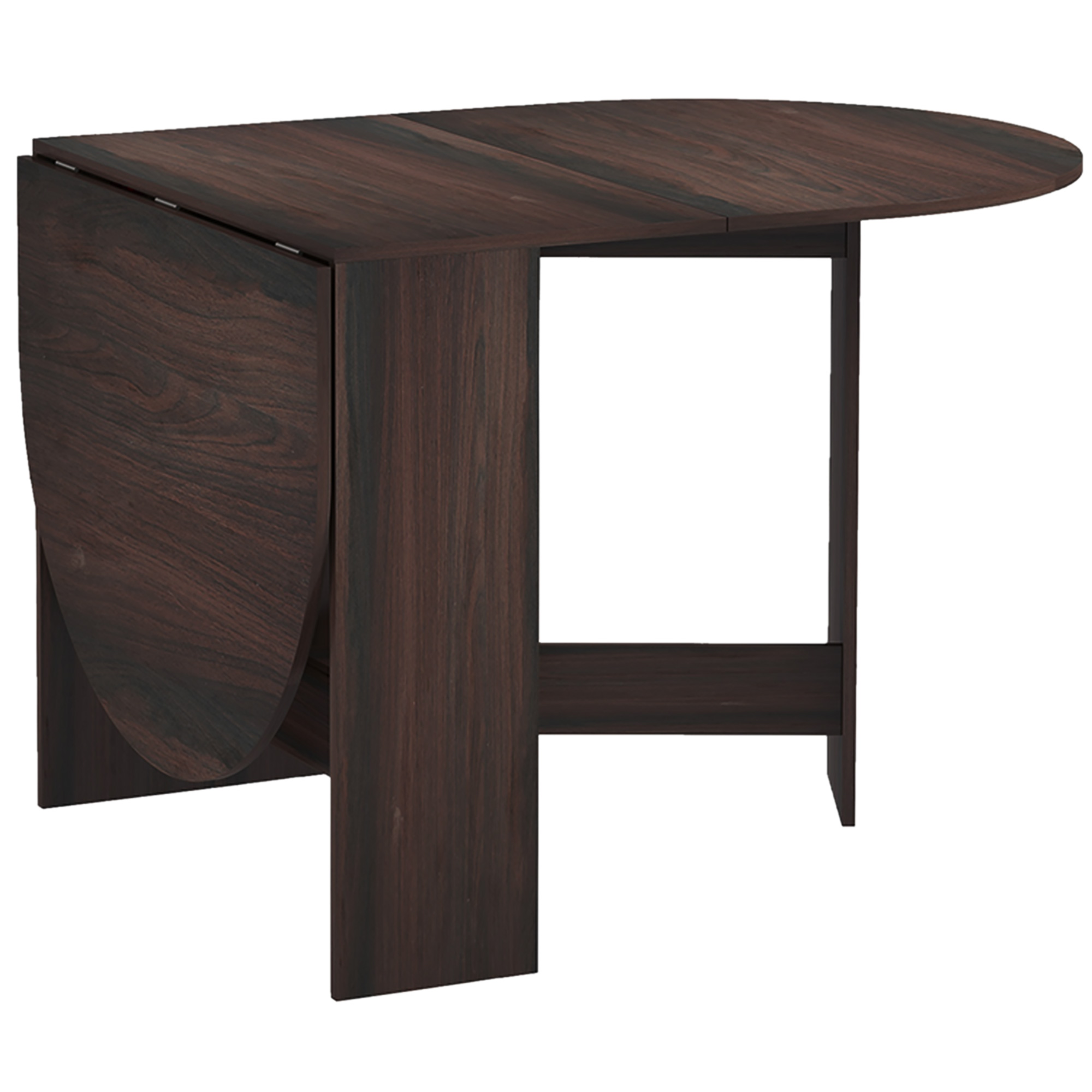 HERON Folding Dining Table, Drop Leaf Table for Small Spaces, Oval Tabletop for Dining Room, Chocolate Wood Effect