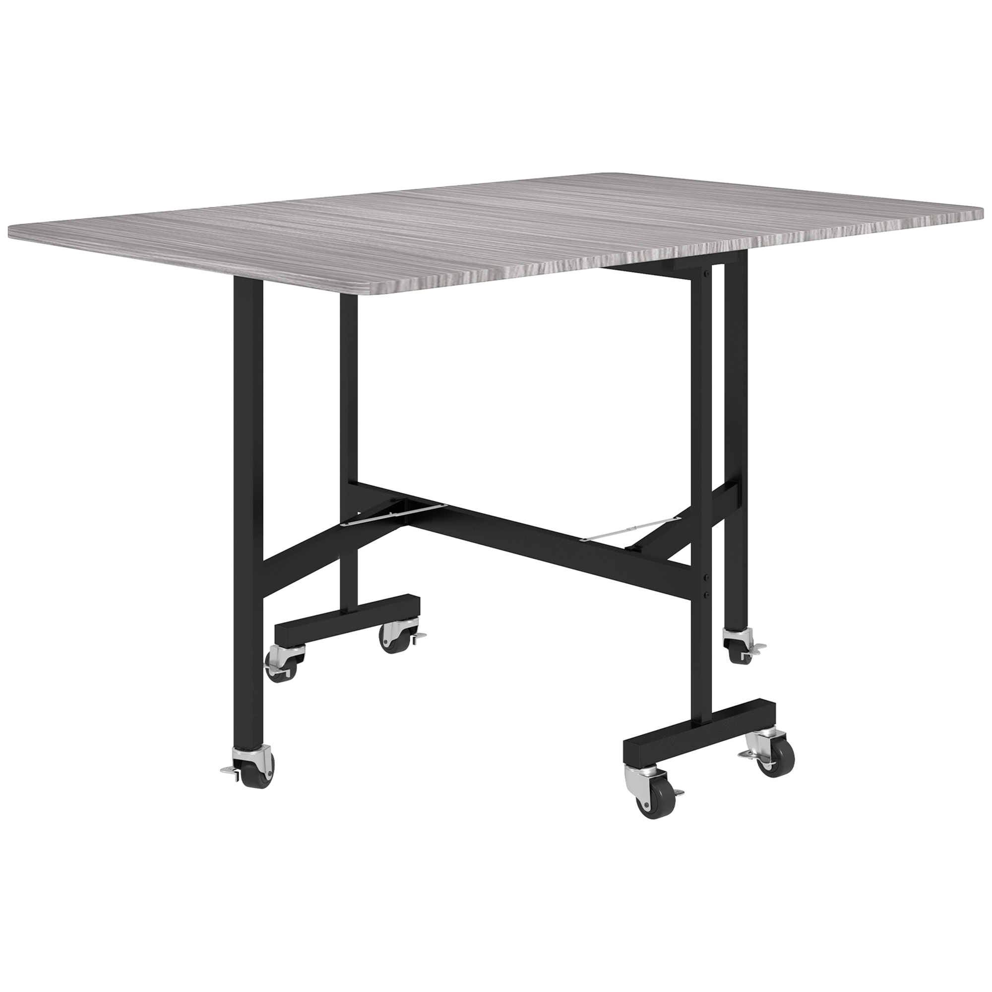 HERON Mobile Drop Leaf Table, Folding Dining Table with 6 Wheels & Brakes, Kitchen Table for Small Spaces, Grey