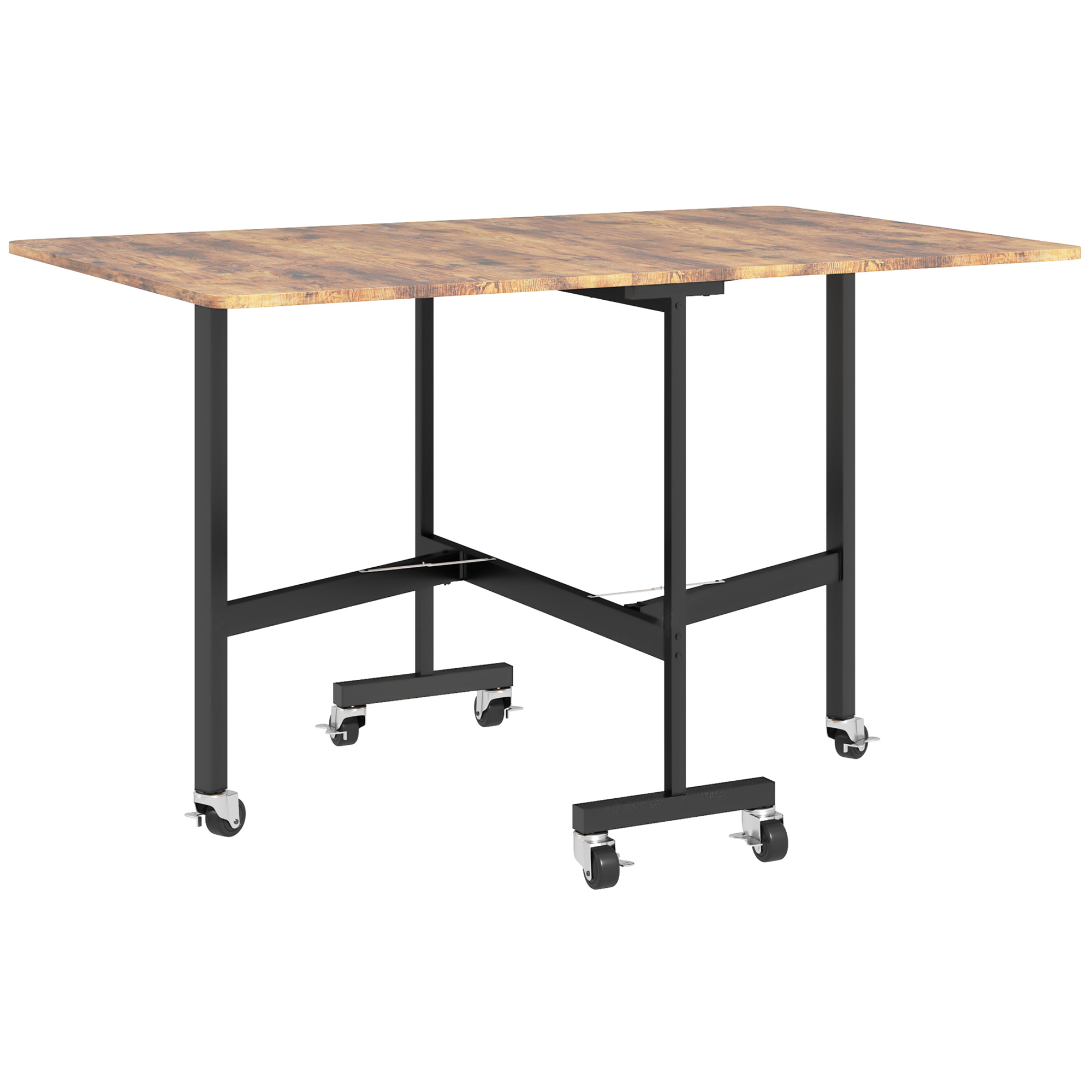 HERON Six-Seater Drop-Leaf Dining Table, with Wheels - Brown Wood-Effect