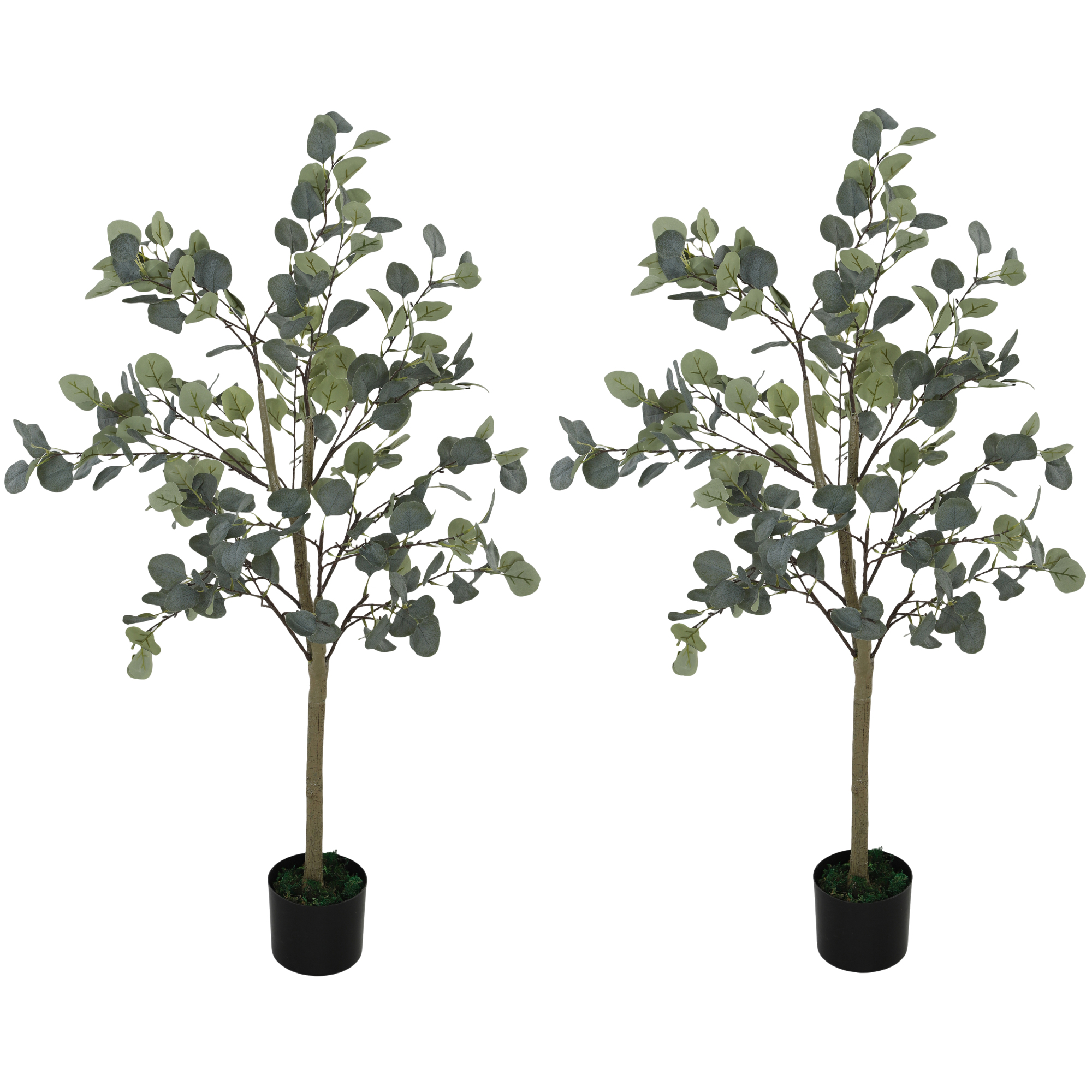 HERON 4ft Artificial Eucalyptus Trees Set of 2, Indoor Faux Plants with 230 Leaves in Pots for Home or Office
