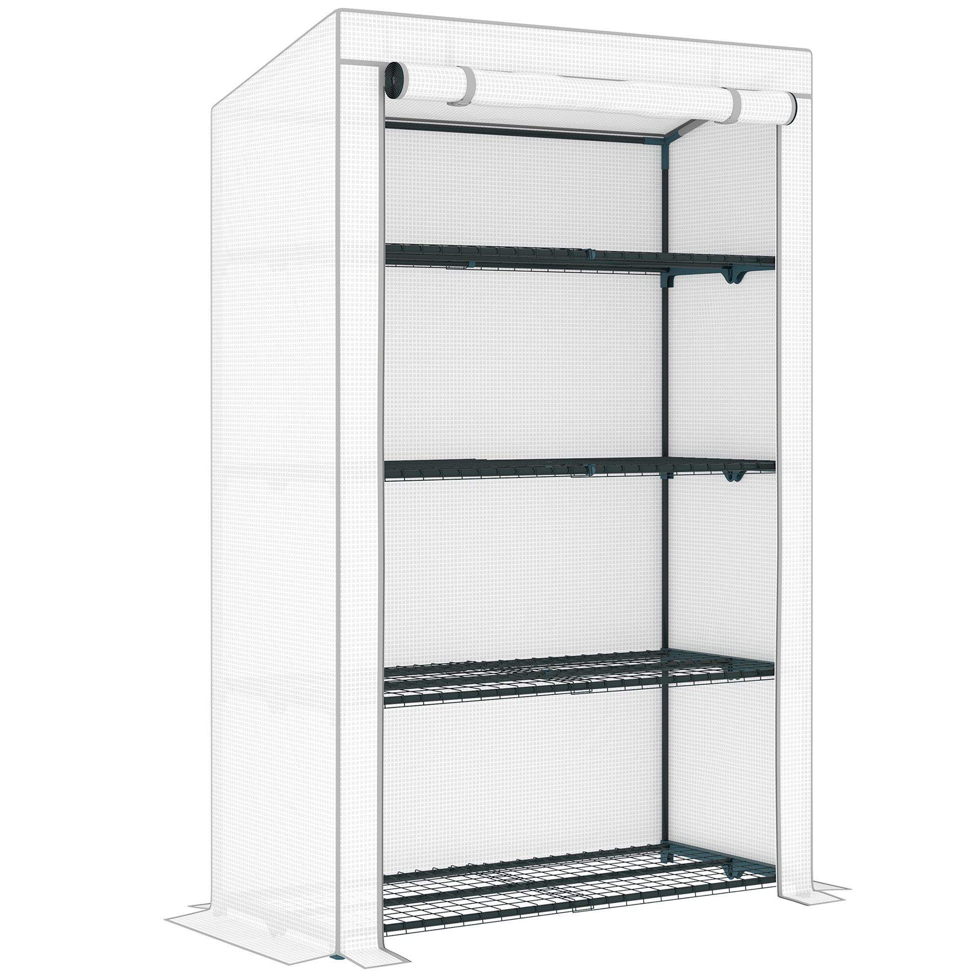 SUNVISTA 4 Tier Lean-to Mini Greenhouse with Reinforced PE Cover, Portable Small Greenhouse with Roll-Up Door, Grey