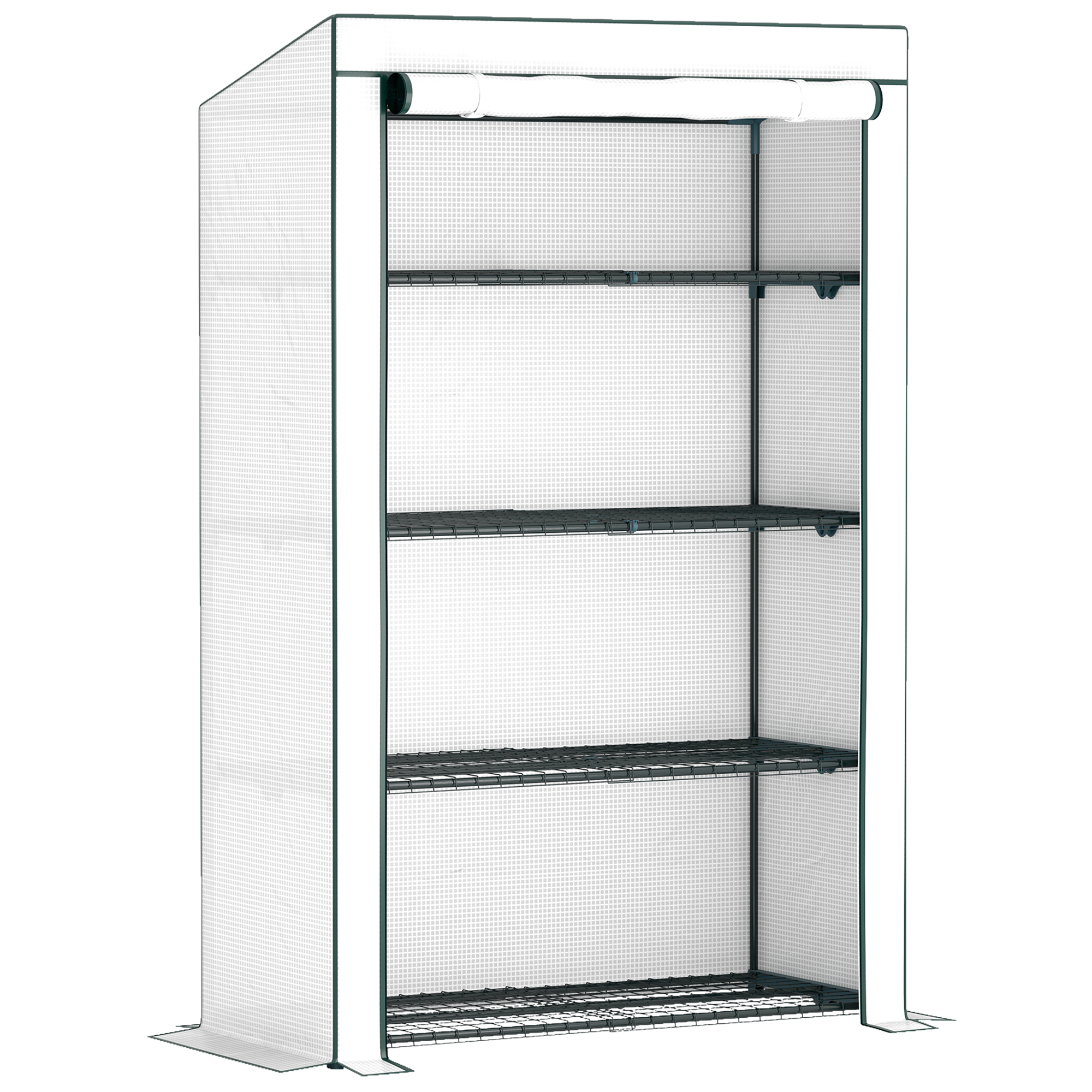 SUNVISTA 4 Tier Lean-to Mini Greenhouse with Reinforced PE Cover, Portable Small Greenhouse with Roll-Up Door, Green