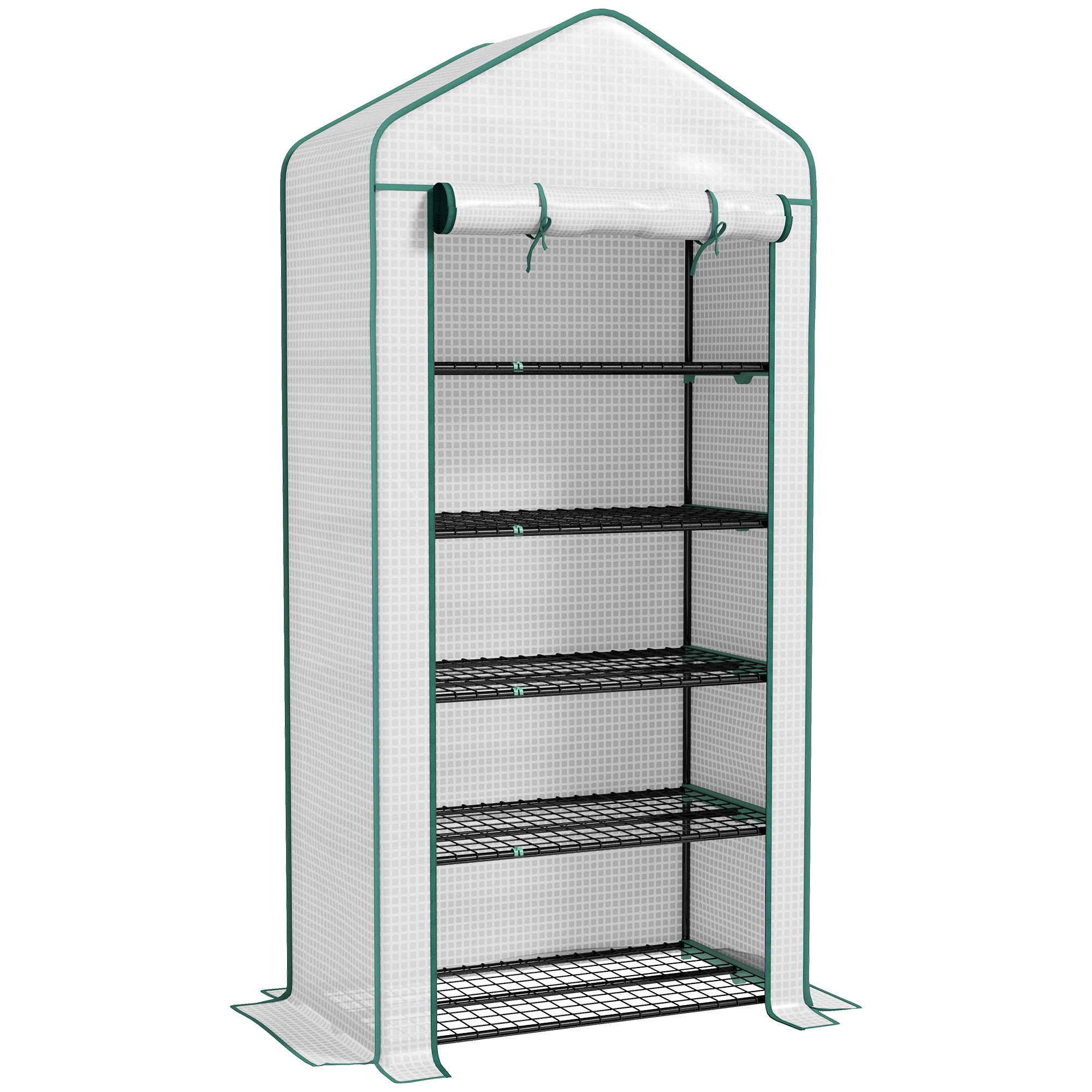5 Tier Widened Mini Greenhouse w/ Reinforced PE Cover, Portable Green House w/ Roll-up Door & Wire Shelves, 193H x 90W x 49Dcm, White