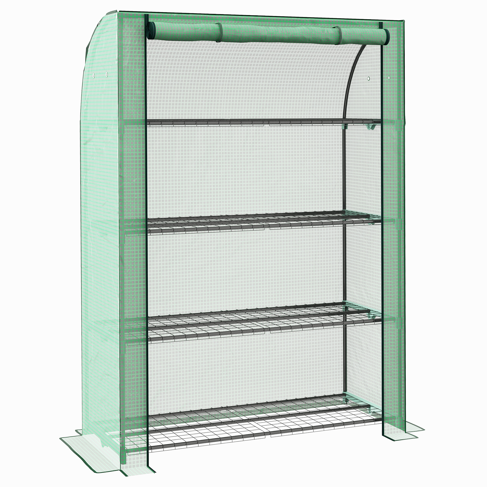 4 Tier Mini Greenhouse with Reinforced PE Cover, Portable Green House w/ Roll-up Door and Wire Shelves, 170H x 120W x 50Dcm, Green