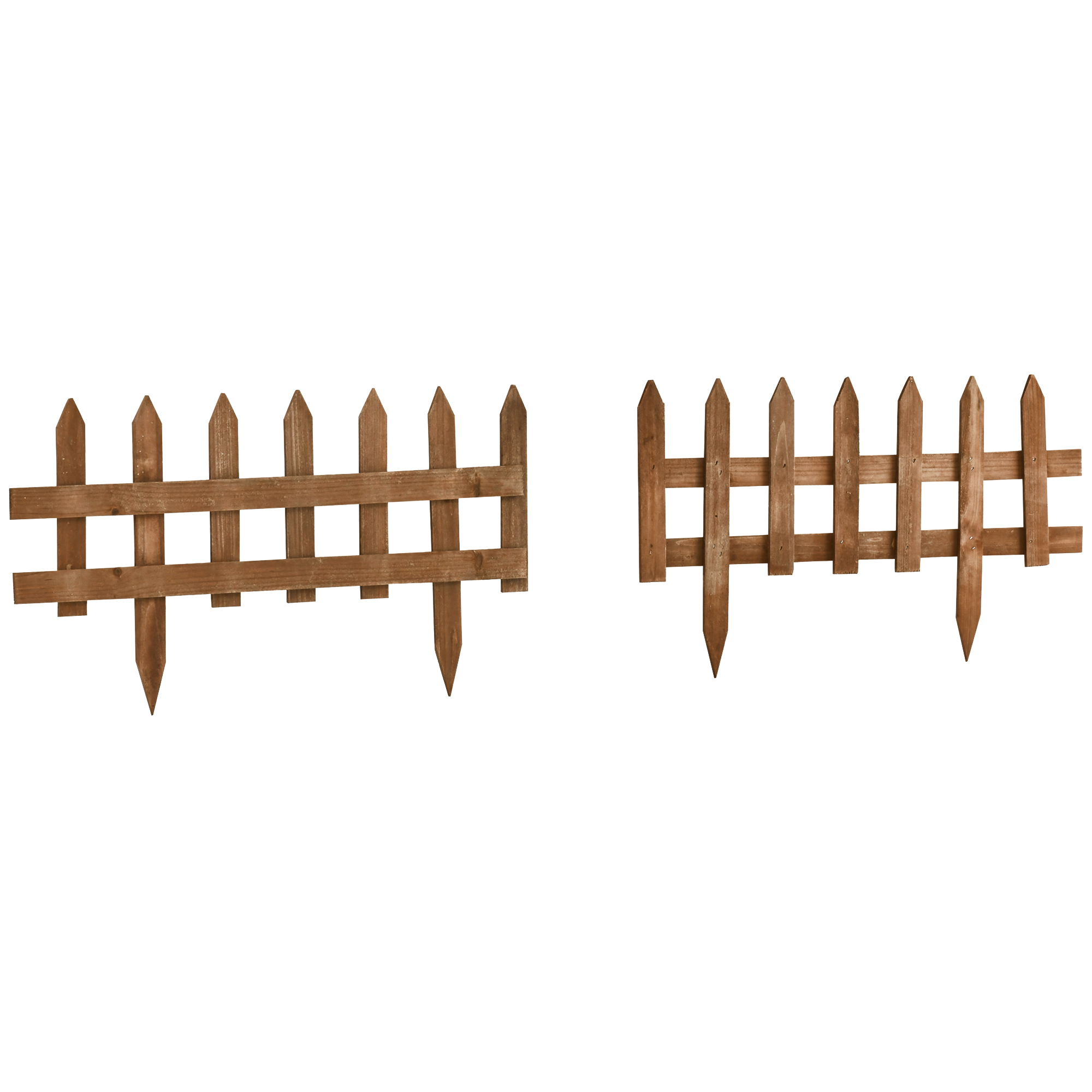 60L x 1D x 34H cm Pack of 12 Wooden Border Fences, Garden Fixed Picket Fence for Lawn Edging, Flowerbed, Brown