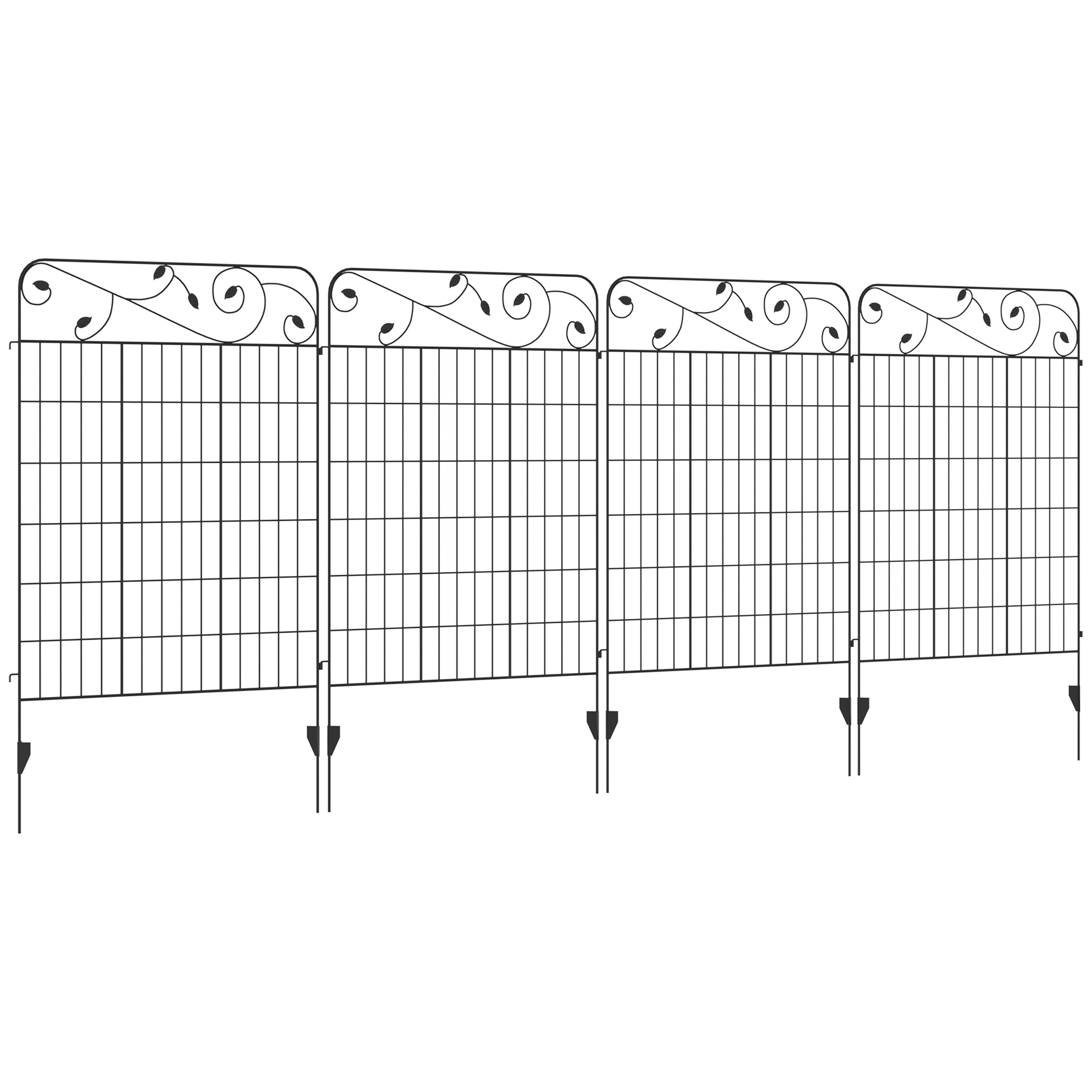 Decorative Garden Fencing, 4PCs 43in x 11.5ft Outdoor Picket Fence Panels, Rustproof Metal Wire Landscape Flower Bed Border Edging, Black