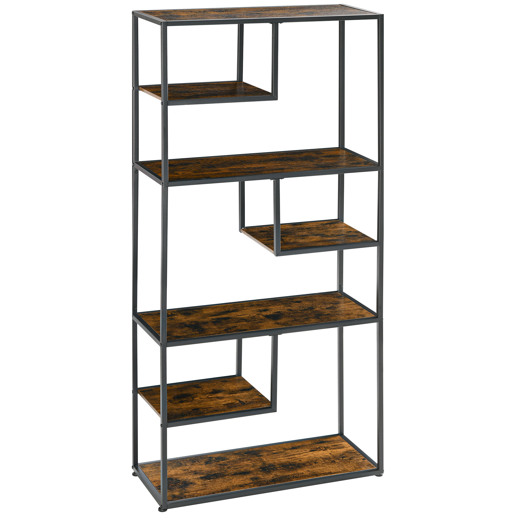 Industrial Bookcase Shelf, 7 Tier Metal Shelving, Storage Shelves for Living Room, Home Office, Bedroom, Rustic Brown