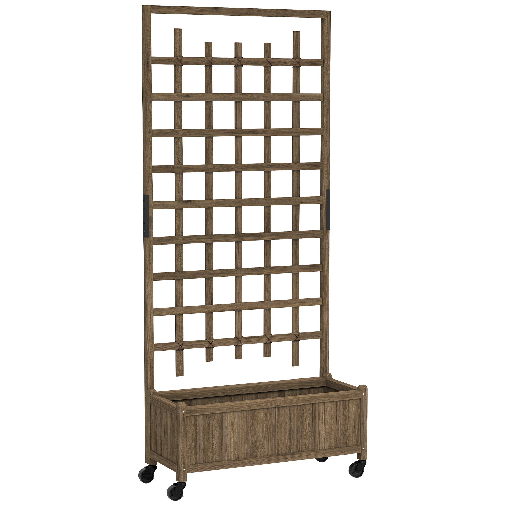 SUNVISTA Wooden Trellis Planter, Raised Garden Bed with Wheels, to Climb and Grow Vegetables, Herbs and Flowers, Brown