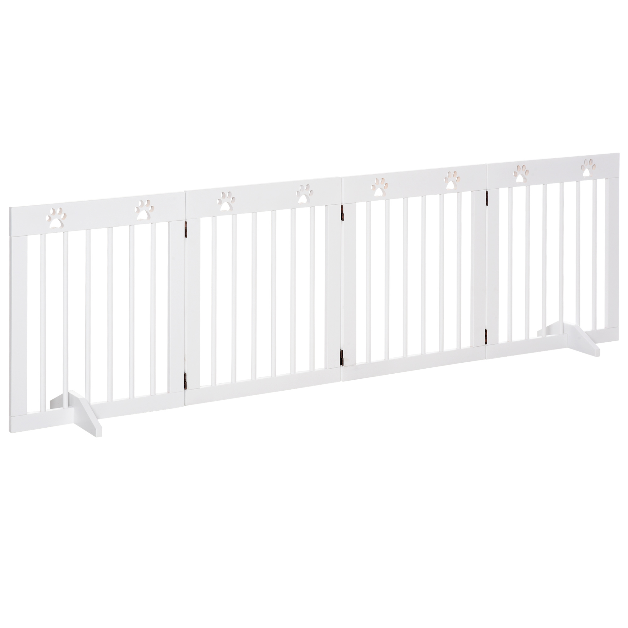 Pet Gate 4 Panel Folding Wooden Dog Barrier Freestanding Dog Gate For Stairs w/ Support Feet