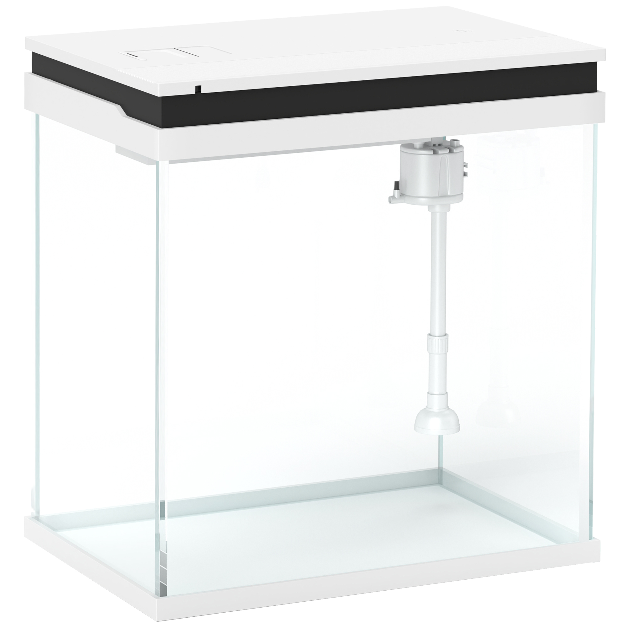 PAWSTER 14L Glass Fish Tank with Filter System, LED Lights, Water Pump, White