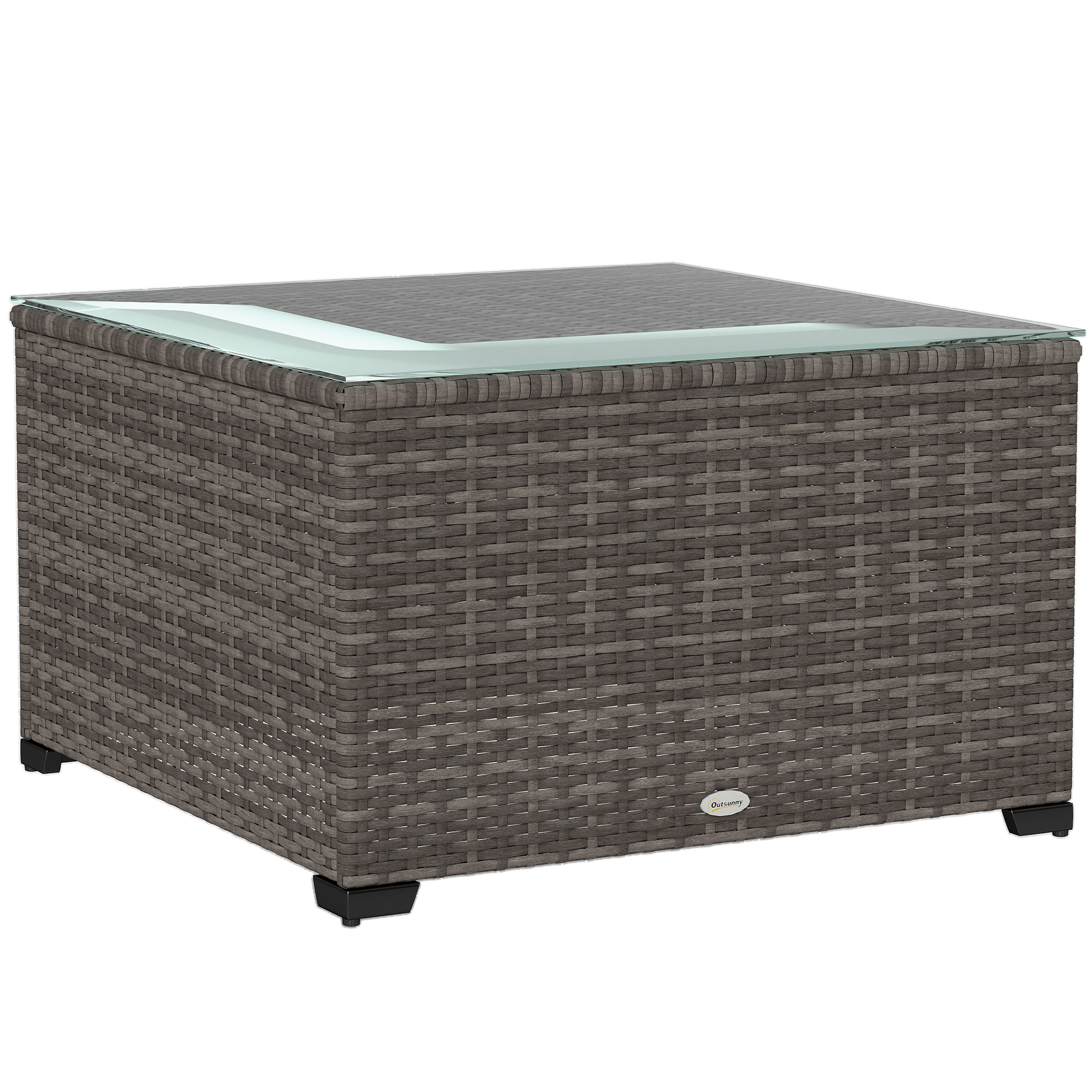 SUNVISTA 62 x 62cm Glass-Top Rattan Side Table - Black