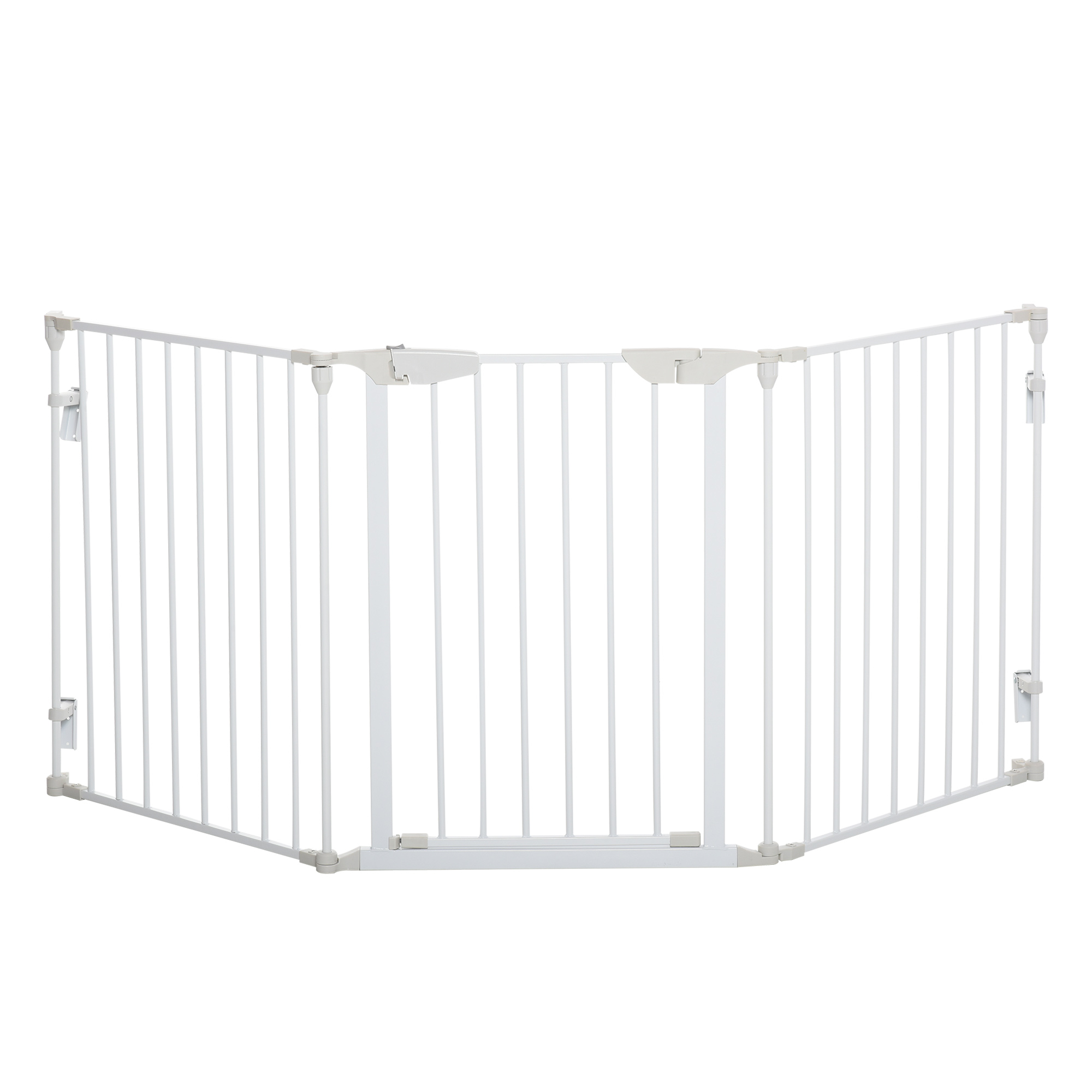 Jackson Pet Safety Gate 3-Panel Playpen Fireplace Christmas Tree Metal Fence Stair Barrier Room Divider withWalk Through Door - White