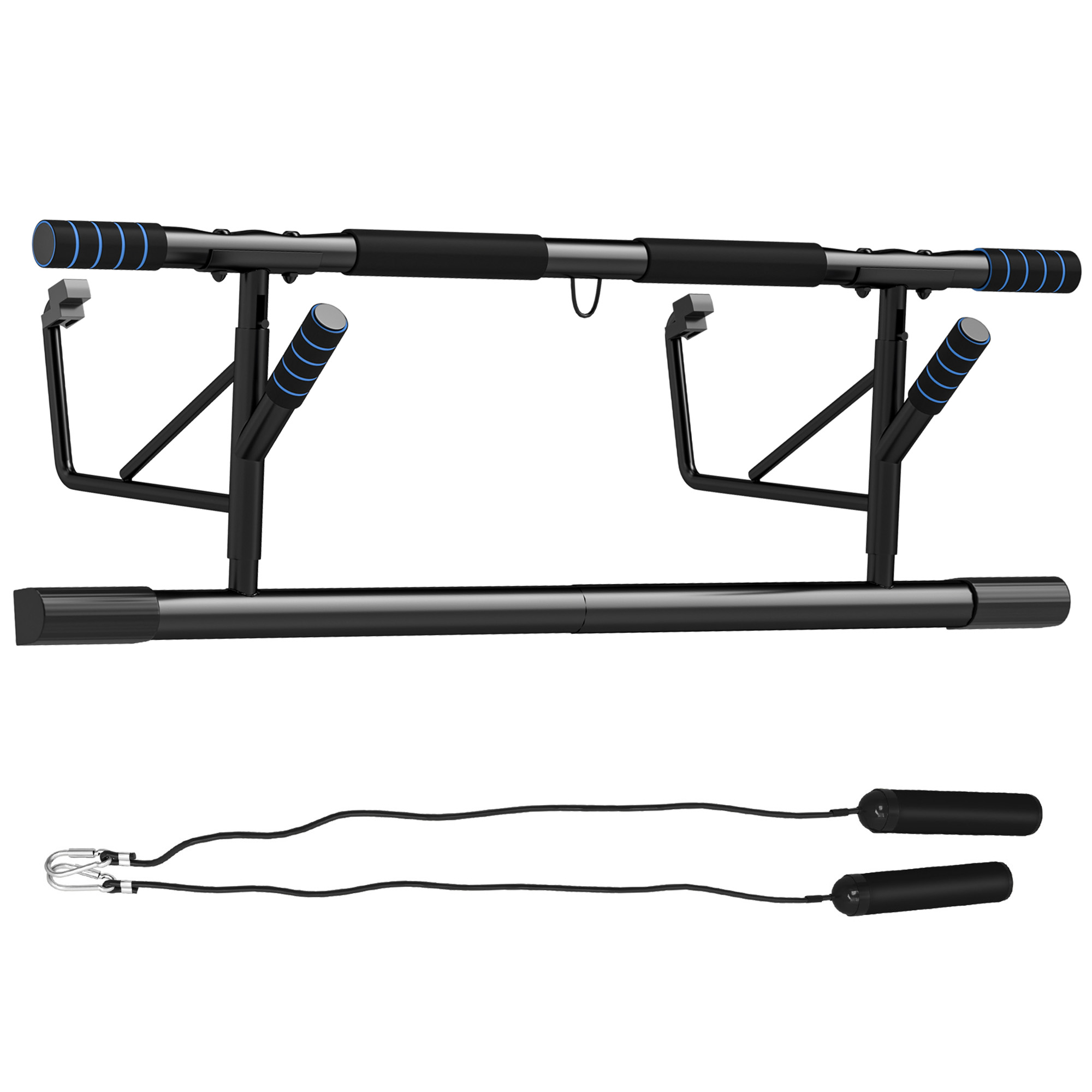 SPORTEDGE Pull-Up Bar Doorway, No Drilling Chin-Up Bar Push Up Stand with Resistance Bands and Padded Handles for Home Gym Exercise, Blue