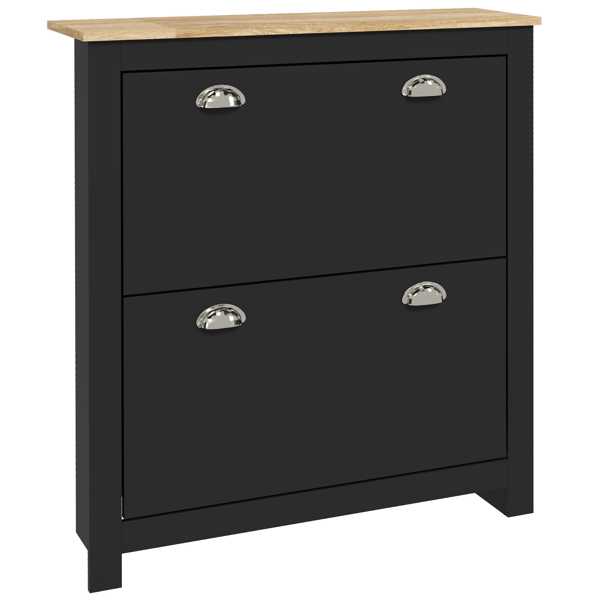 SOLEVA 2 Drawer Narrow Shoe Cabinet Flip Doors Adjustable Shelf for 12 Pairs - Black