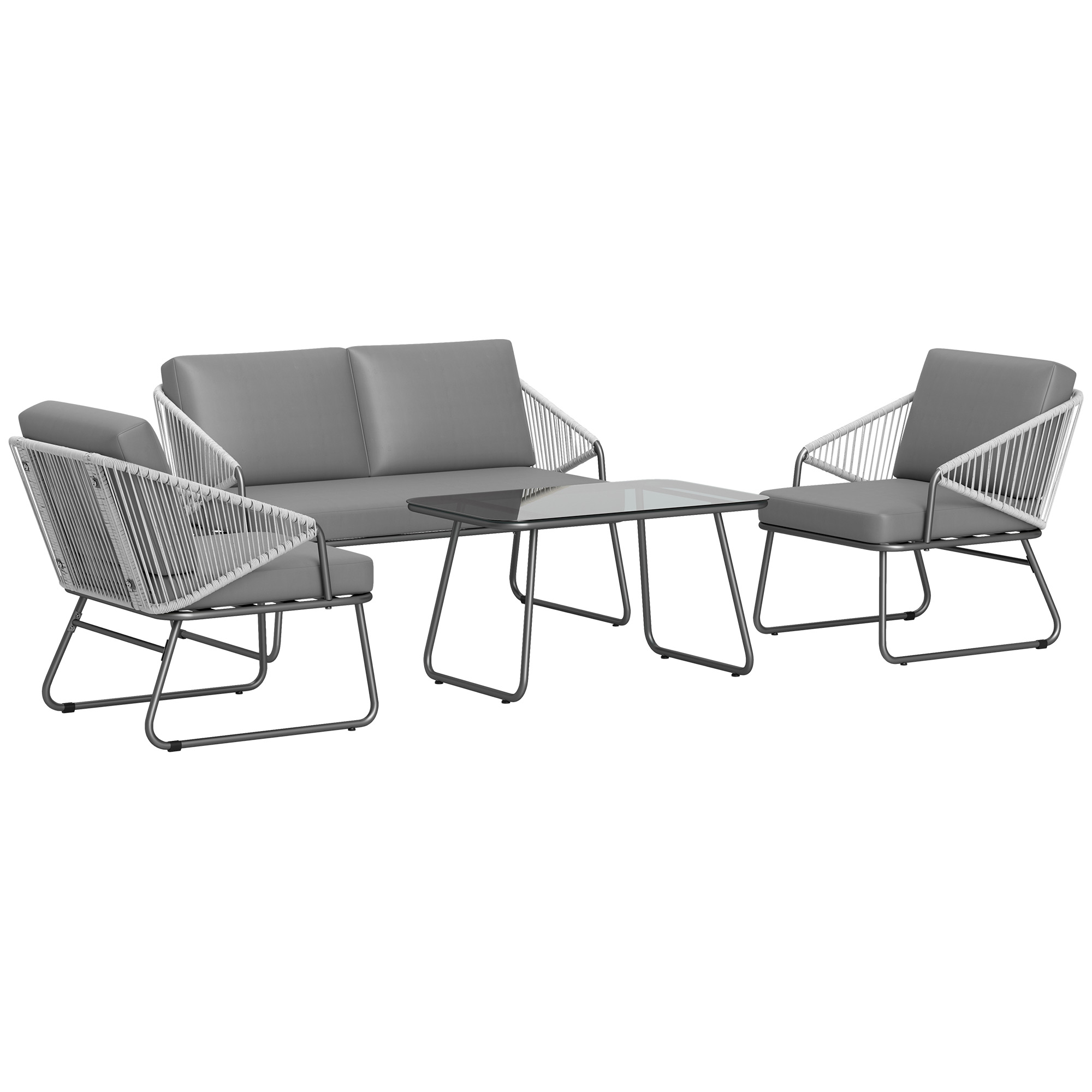 SUNVISTA 4 Piece Rattan Garden Furniture Set, Wicker Patio Outdoor Furniture Set with Loveseat, Armchairs, Grey