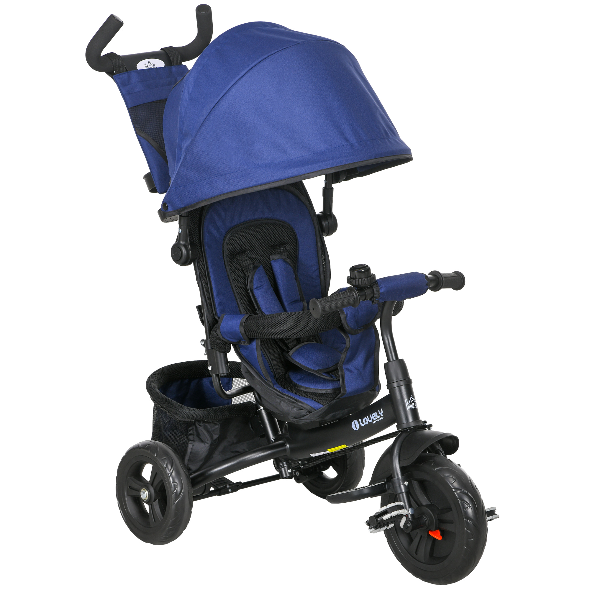 Scott 4 in 1 Kids Trike Push Bike with Push Handle and Canopy - Dark Blue and Black