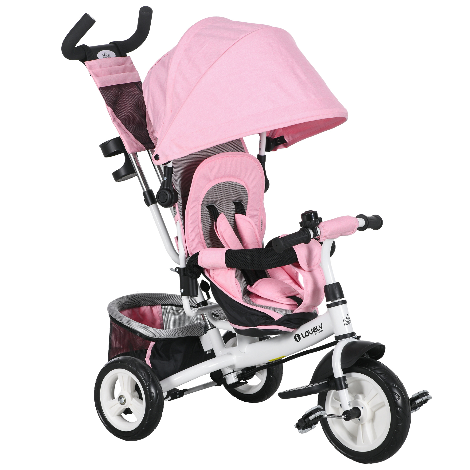 Scott 4 in 1 Kids Trike Push Bike with Push Handle and Canopy - Pink and White