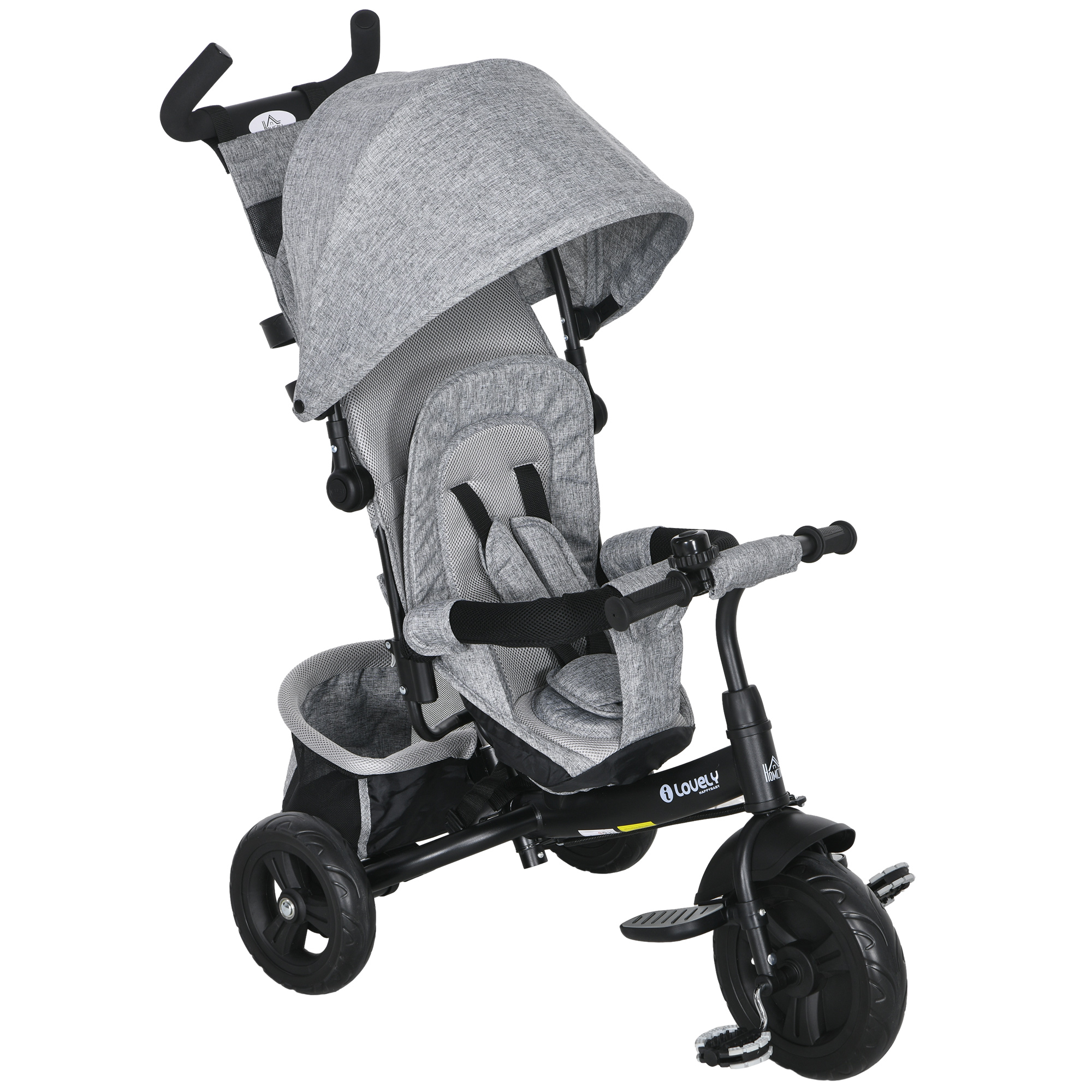 Scott 4 in 1 Kids Trike Push Bike with Push Handle and Canopy - Black and Grey