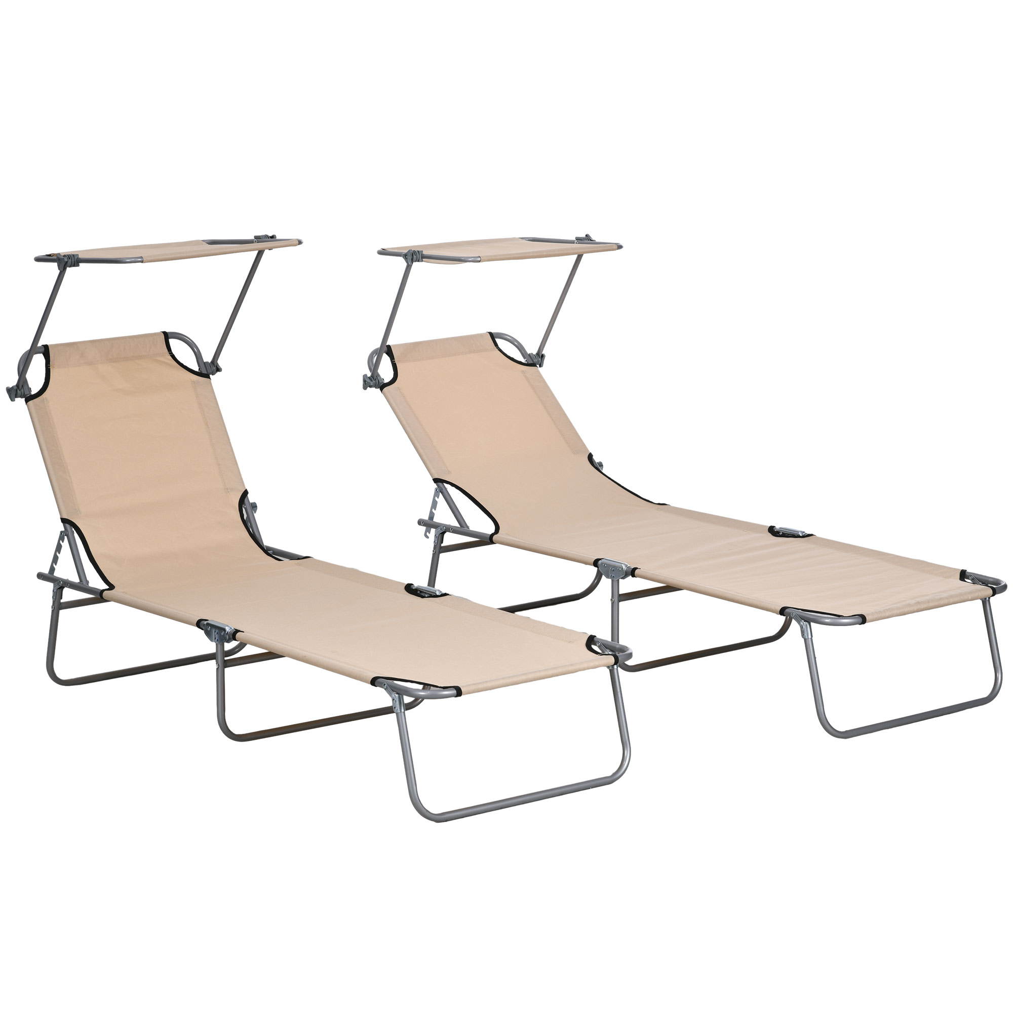 Jones Foldable Sun Lounger Set of 2 with Sun Shade - Brown