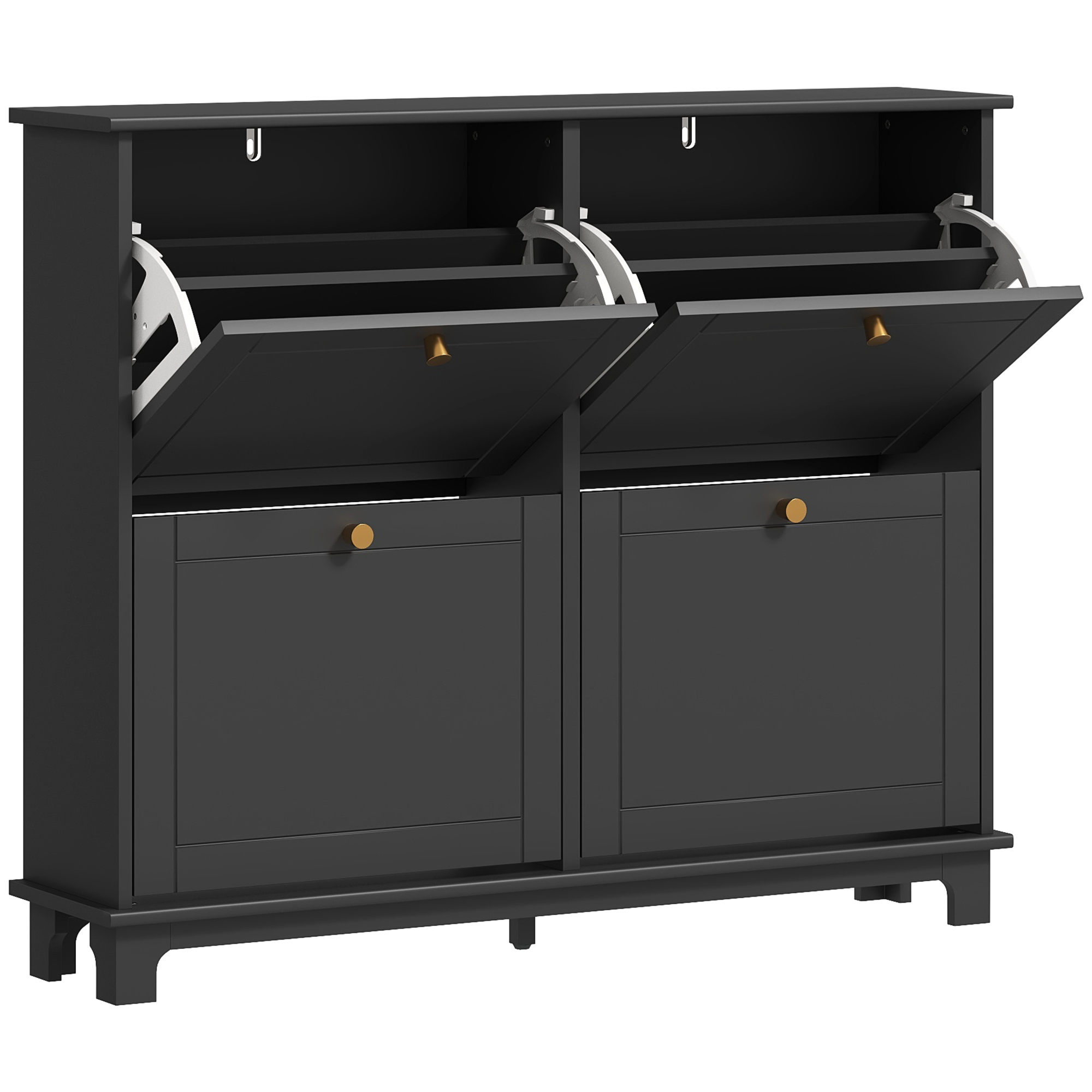 TREKLA 4 Drawer Shoe Storage Cabinet Flip Doors Adjustable Shelves for 16 Pairs - Black