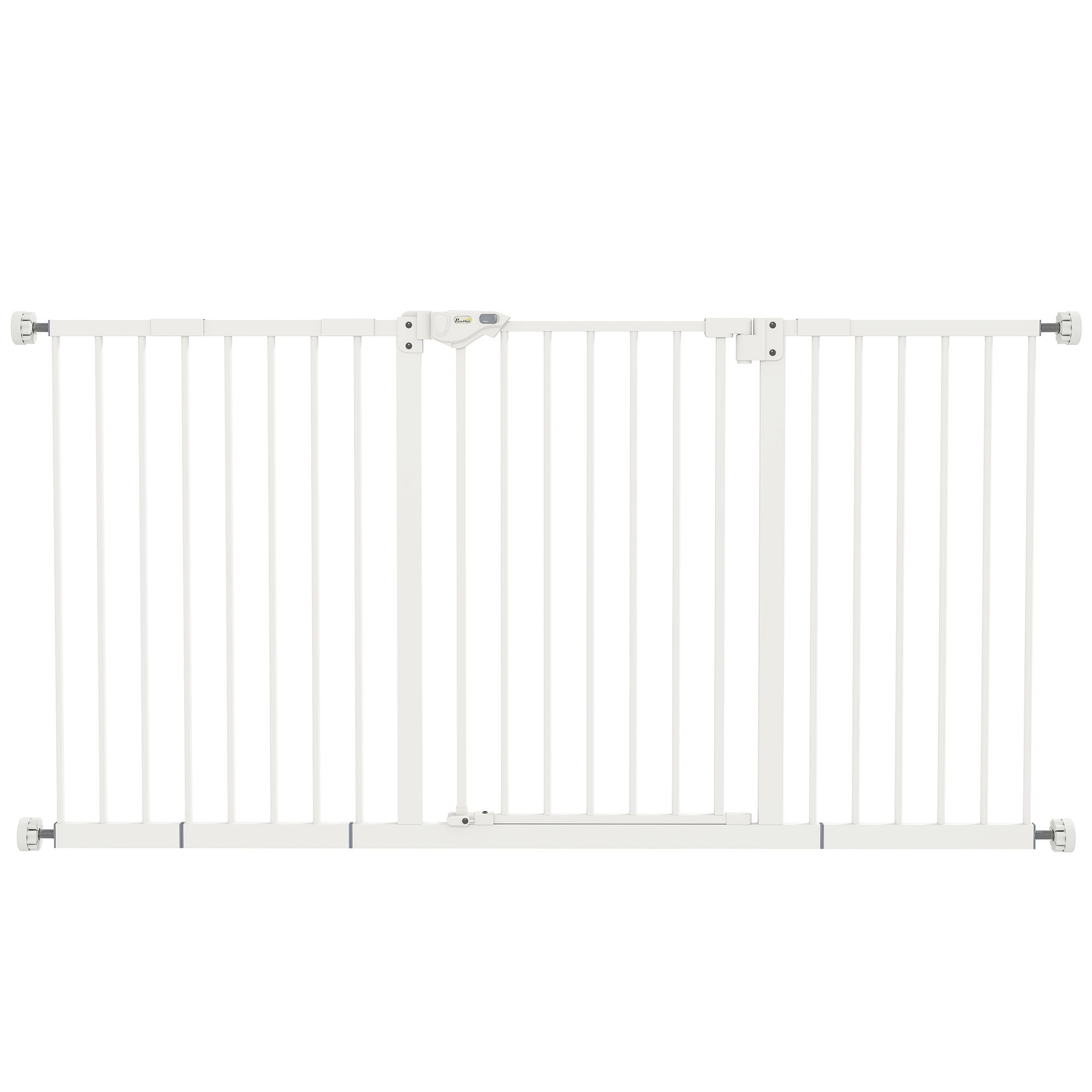 Adjustable Safety Gate Dog Barrier for Doorways, Corridors, Staircases with Three Extensions and Adjustable Screws - White