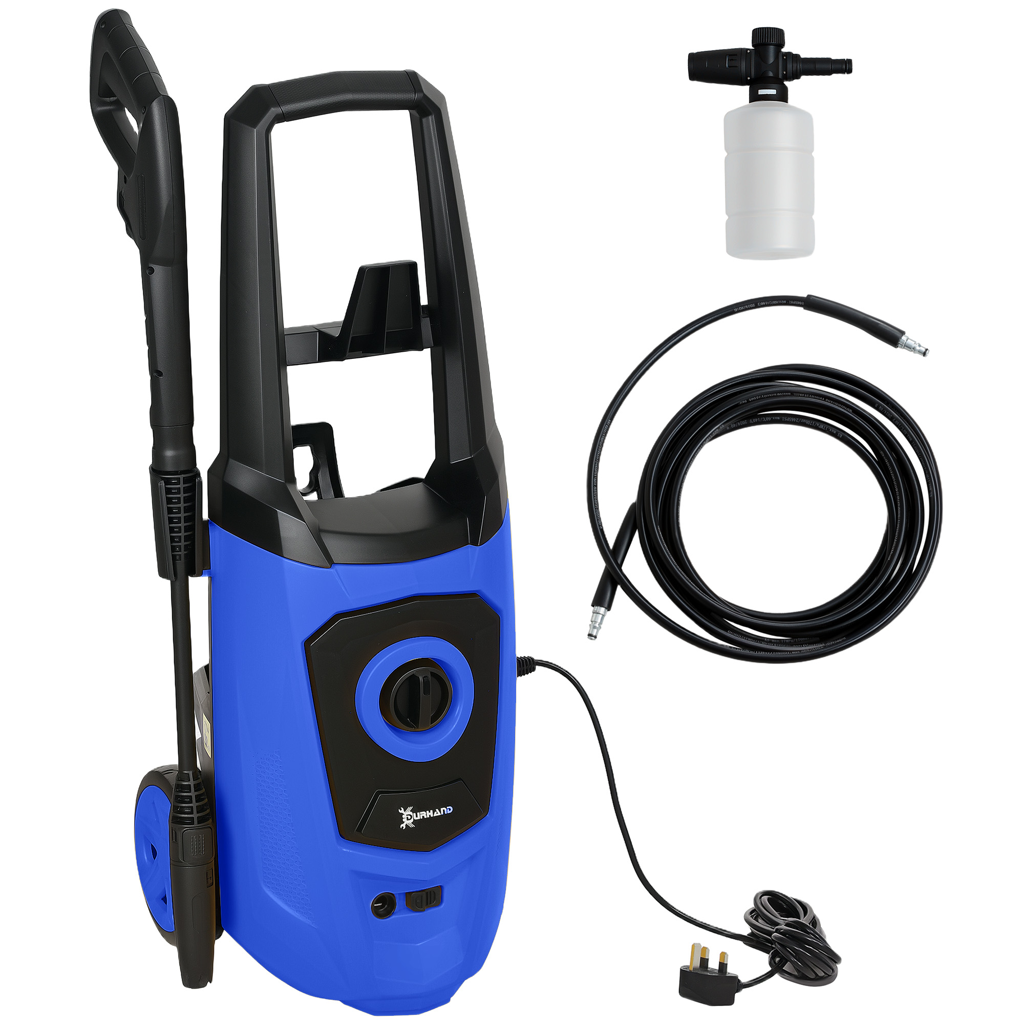 DURHAND High Pressure Washer, 150 Bar Pressure, 510 L/h Flow, 1800W, High-Performance Portable Power Jet Wash Cleaner, Blue