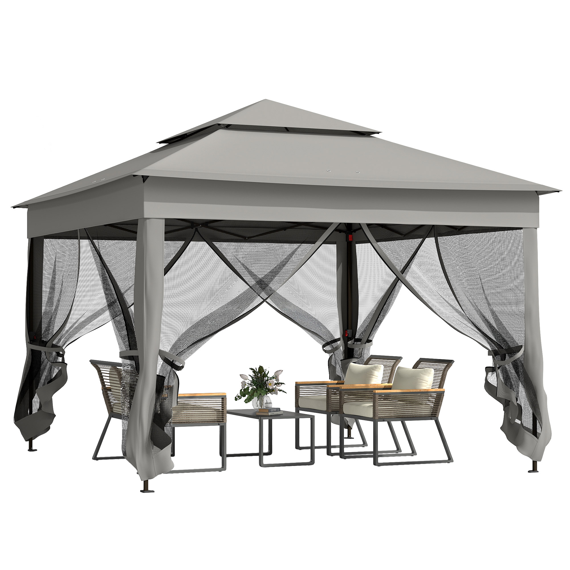 3 x 3(m) Pop Up Gazebo, Double-roof Garden Tent with Netting and Carry Bag, Party Event Shelter for Outdoor Patio, Dark Grey