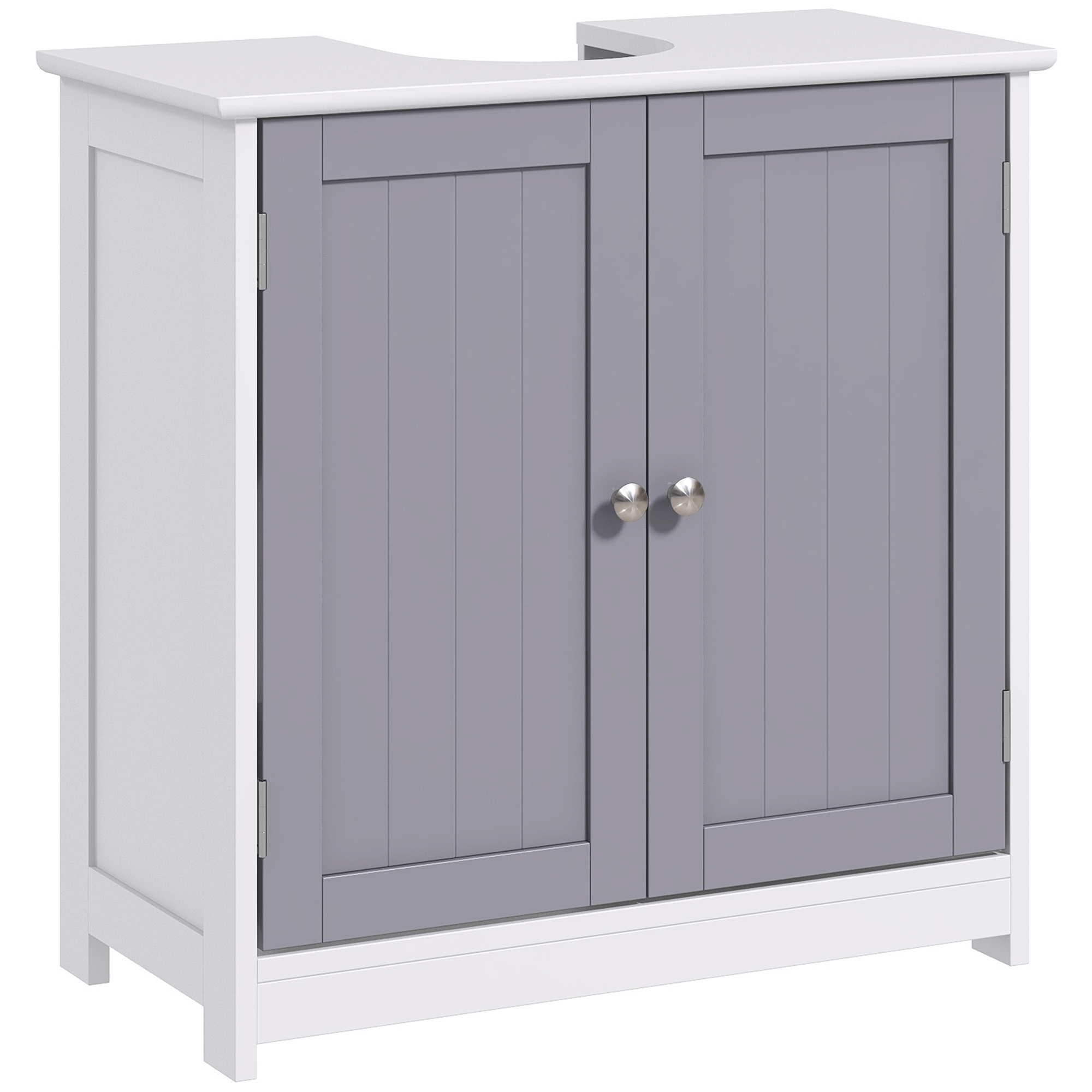 Vanity Unit Under Sink Bathroom Storage Cabinet w/ Adjustable Shelf Handles Drain Hole Cabinet Space Saver Organizer 60x60cm - White & Grey