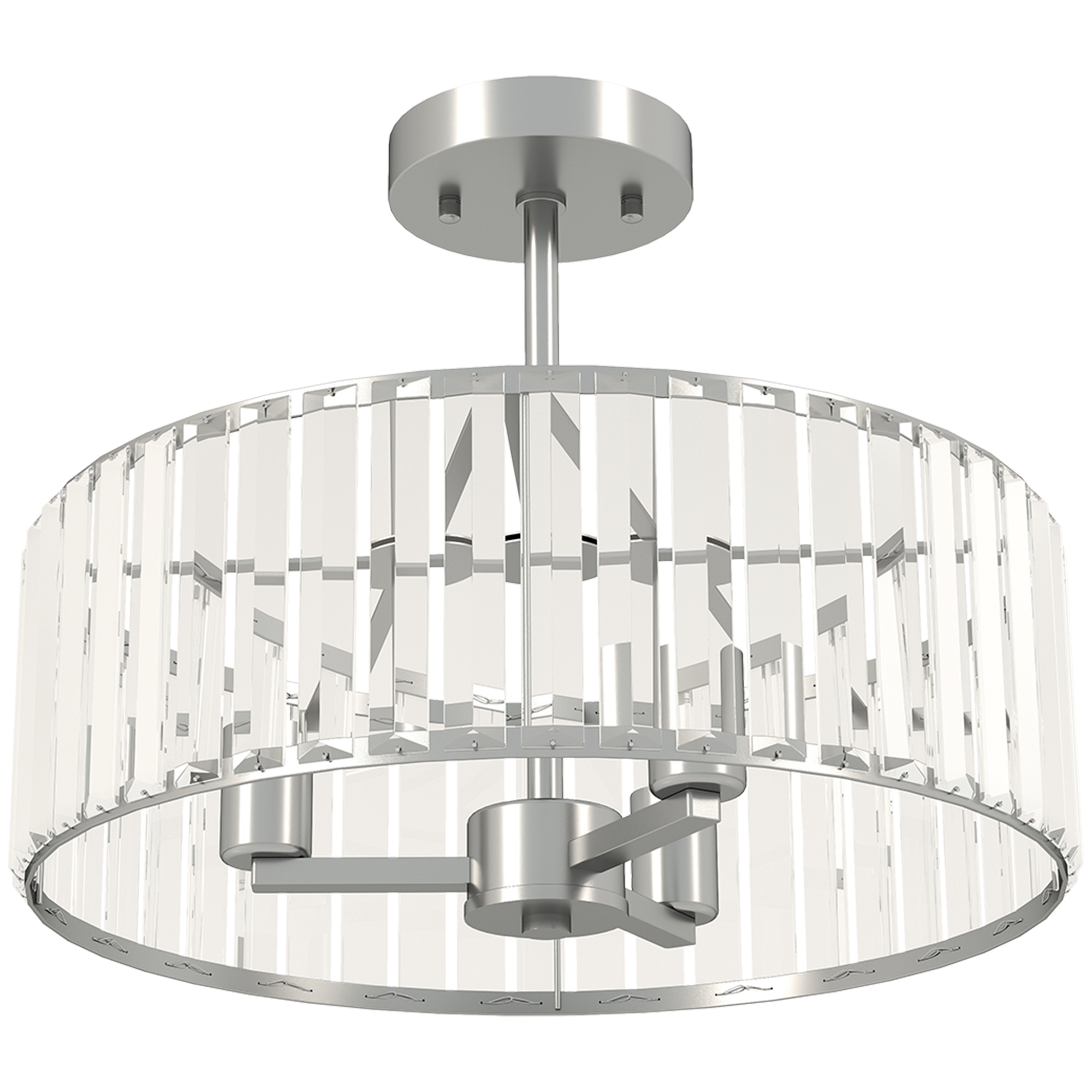 HERON Crystal Ceiling Light Fixture Semi Flush Mount Chandelier E14 3 Lights - Silver Tone