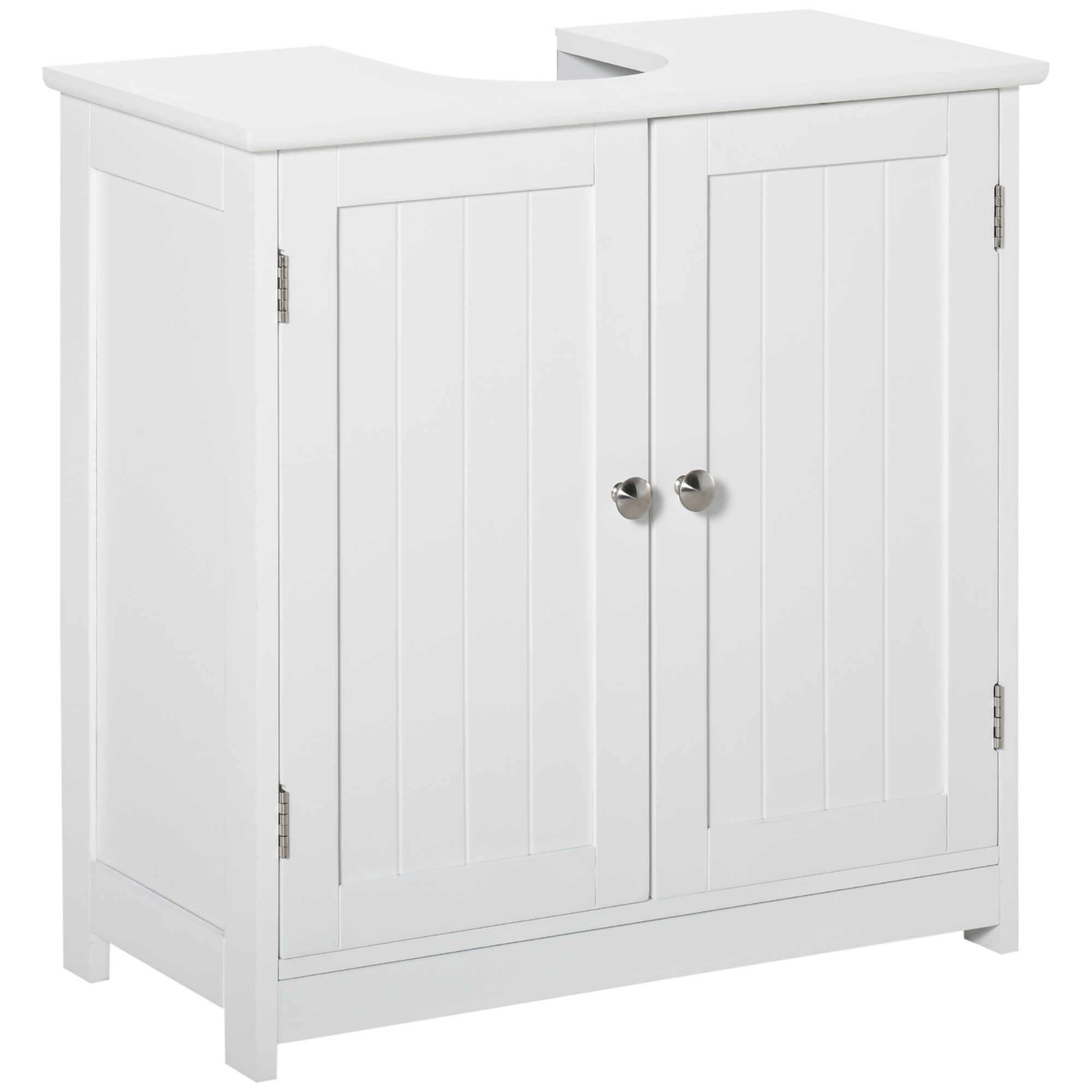 60x60cm Under-Sink Storage Cabinet w/ Adjustable Shelf Handles Drain Hole Bathroom Cabinet Space Saver Organizer White