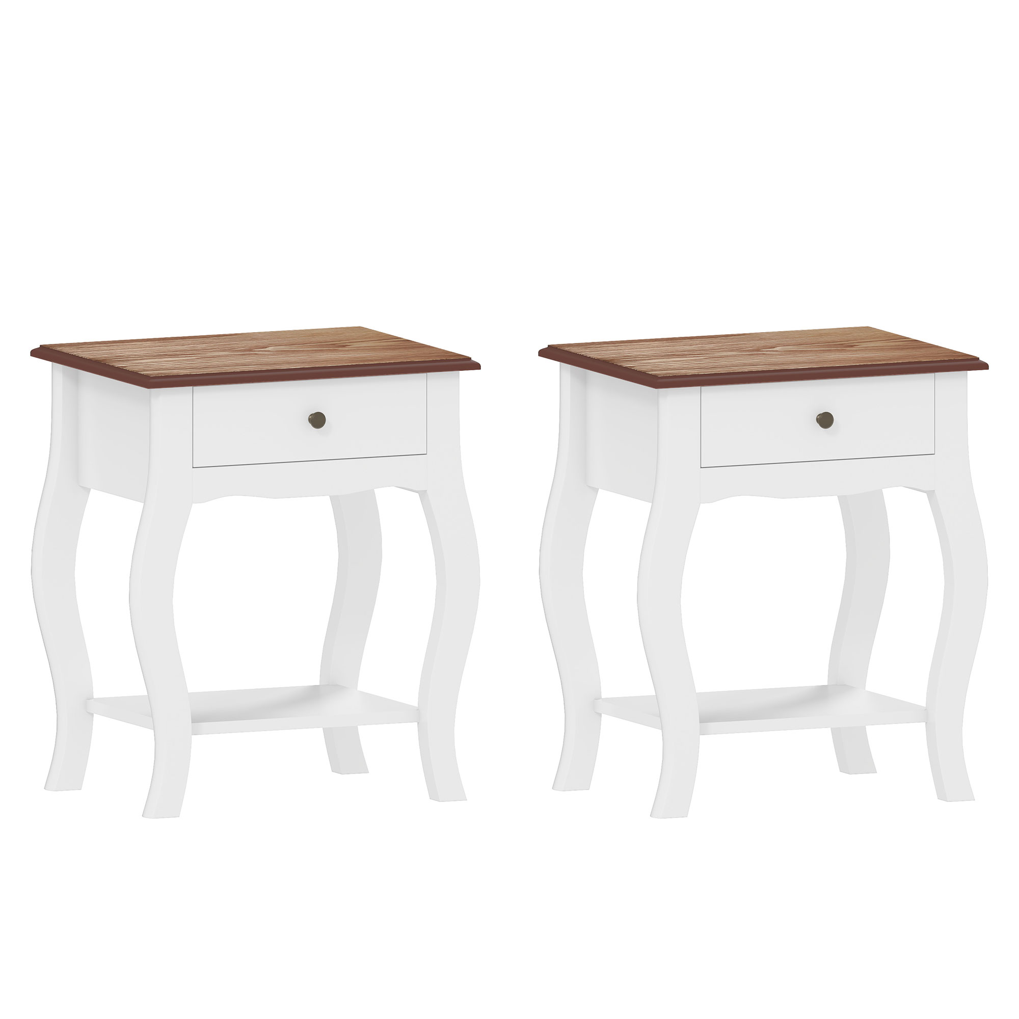 HERON Bedside Tables Set of 2 with Drawer & Shelf - White