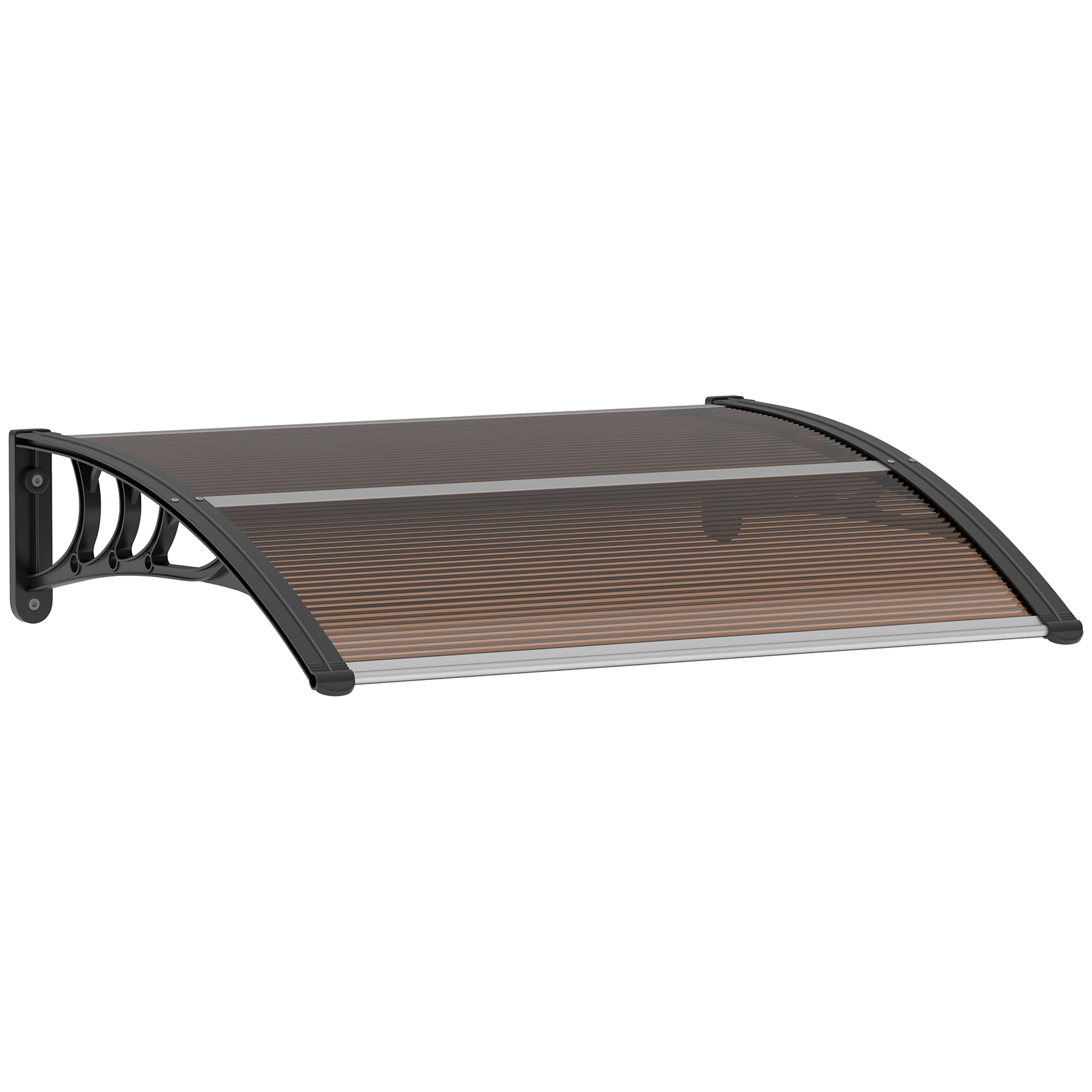 Curved Window Door Canopy Aluminium Rigid Plastic Polycarbonate Fixed Outdoor Awning Modern Design UV Water Rain Resist Brown