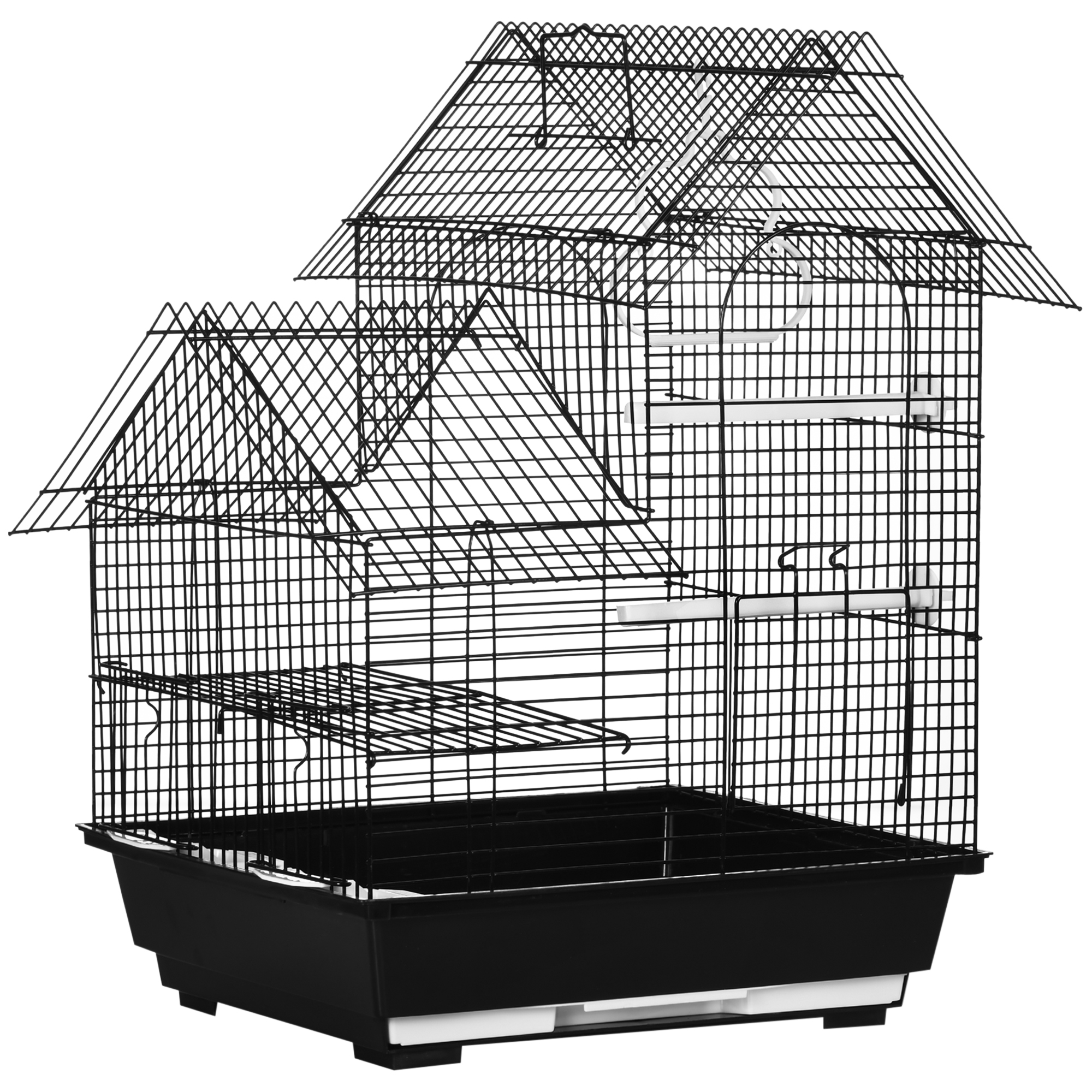 Metal Bird Cage with Stand for Parrot Cockatiel Budgie Finch Canary Food Containers Swing Ring Tray Handle Small Black 39 x 33 x 47 cm