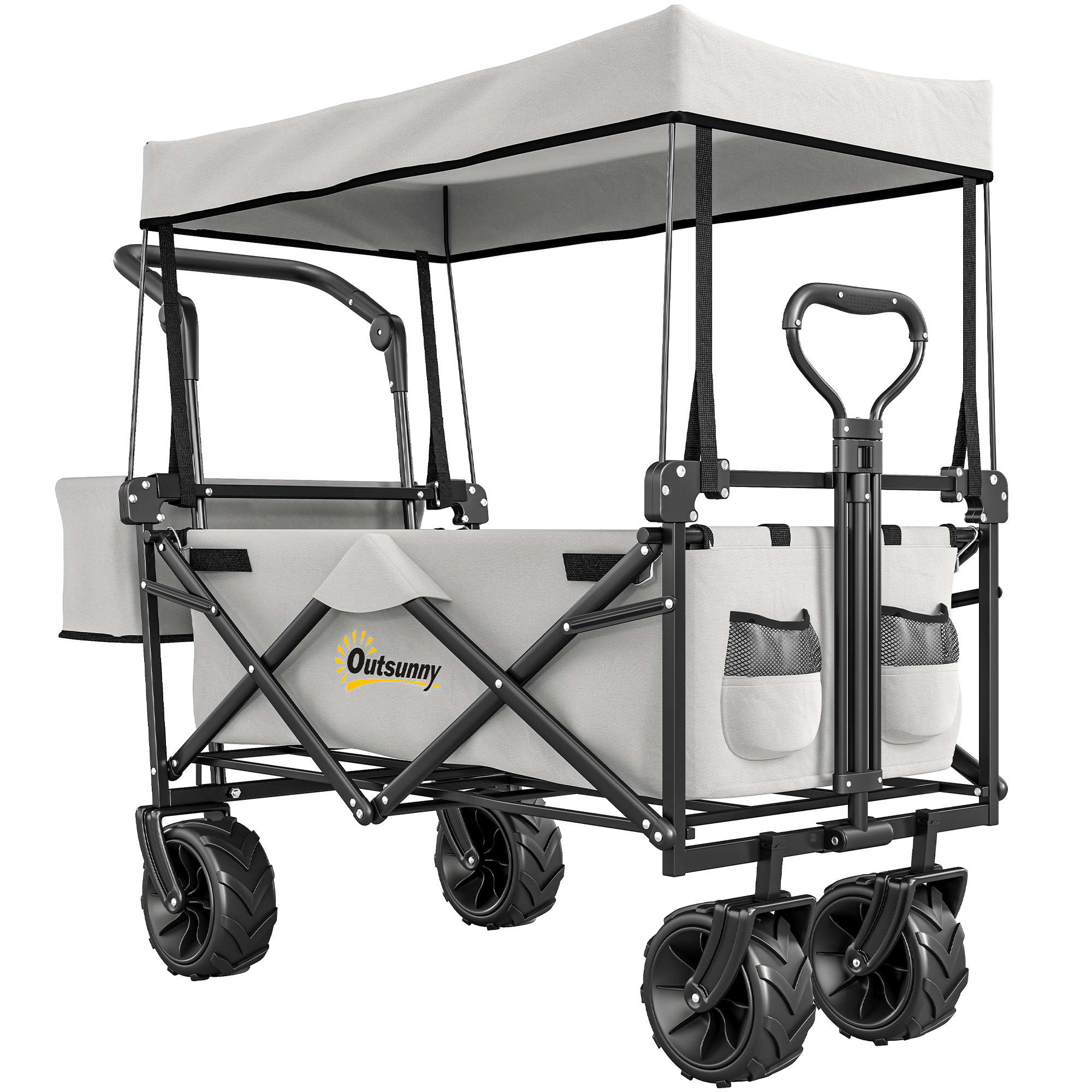 Jones Folding Trolley Cart Storage Wagon with Canopy - Grey