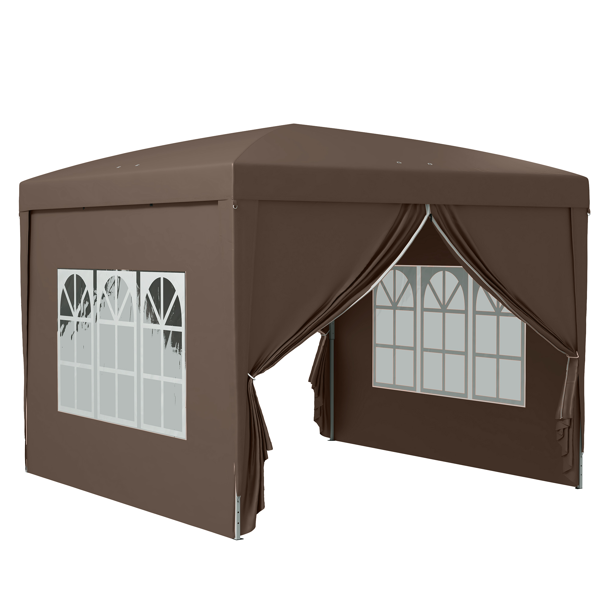 3 x 3m Pop Up Gazebo, Wedding Party Canopy Tent Marquee with Carry Bag and Windows, Coffee