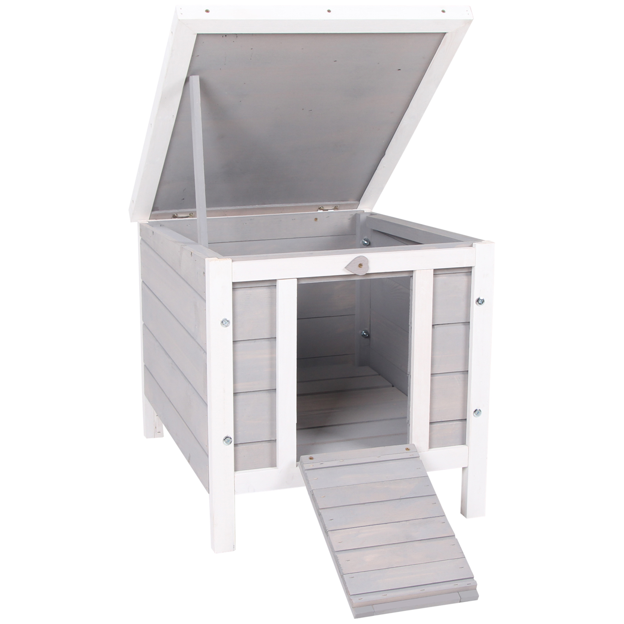 Wooden Rabbit Hutch Bunny Puppy Cage Guinea Pig Hutch, Rabbit Hideaway, Cat House, Pet Habitat Small Animals Ferret 51 x 42 x 43 cm, Grey