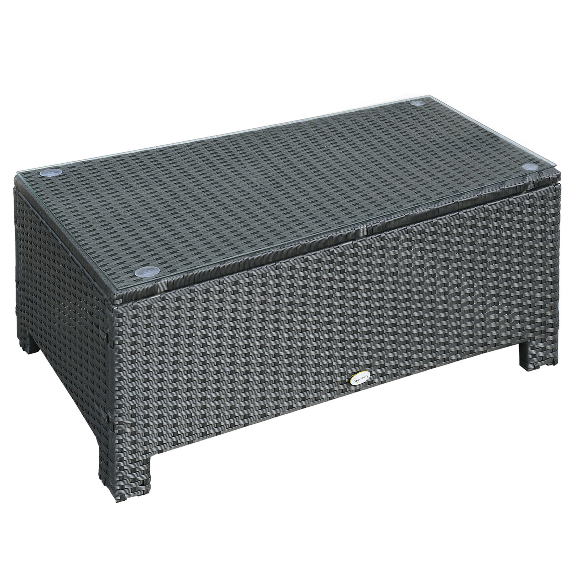 Rattan Garden Furniture Coffee Table Patio Iron Frame Tempered Glass (Black)