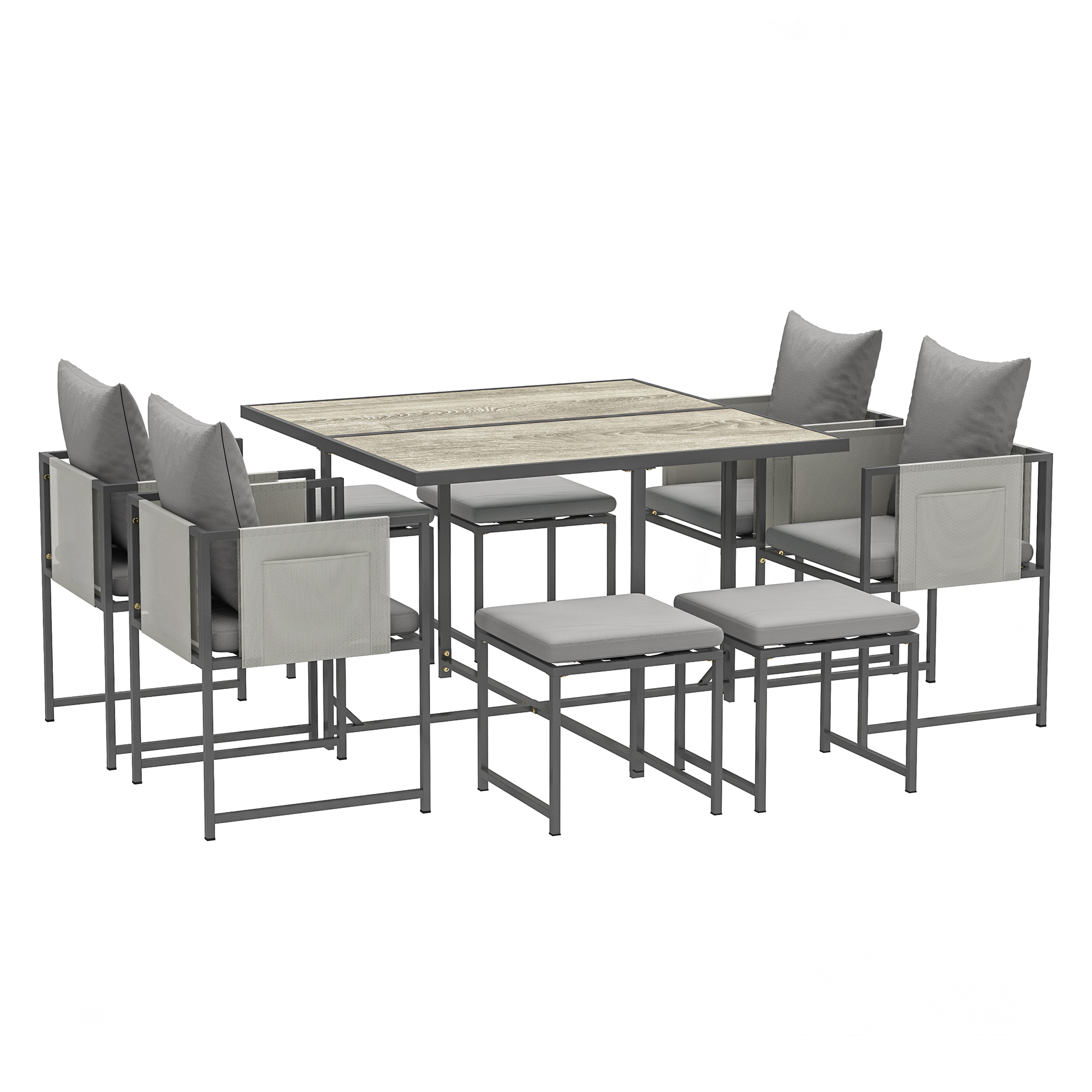 SUNVISTA Nine-Piece Steel Frame Garden Dining Set - Grey