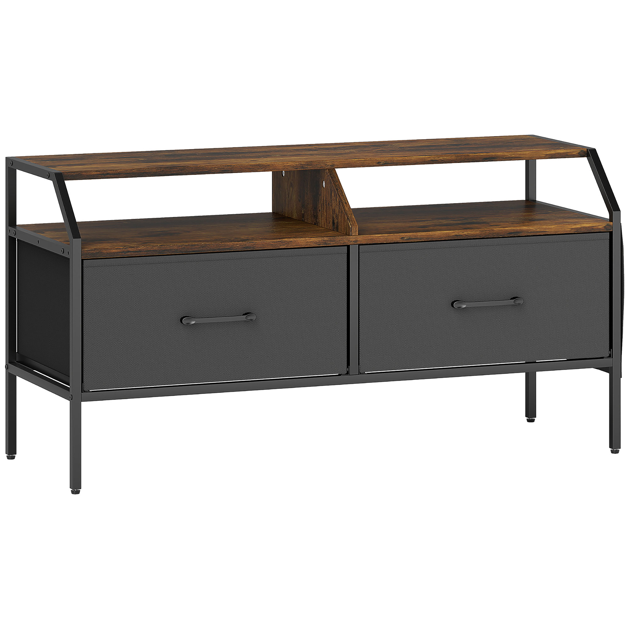 HERON TV Stand Cabinet for 55 inch TVs 2 Foldable Fabric Drawers Console Table - Rustic Brown