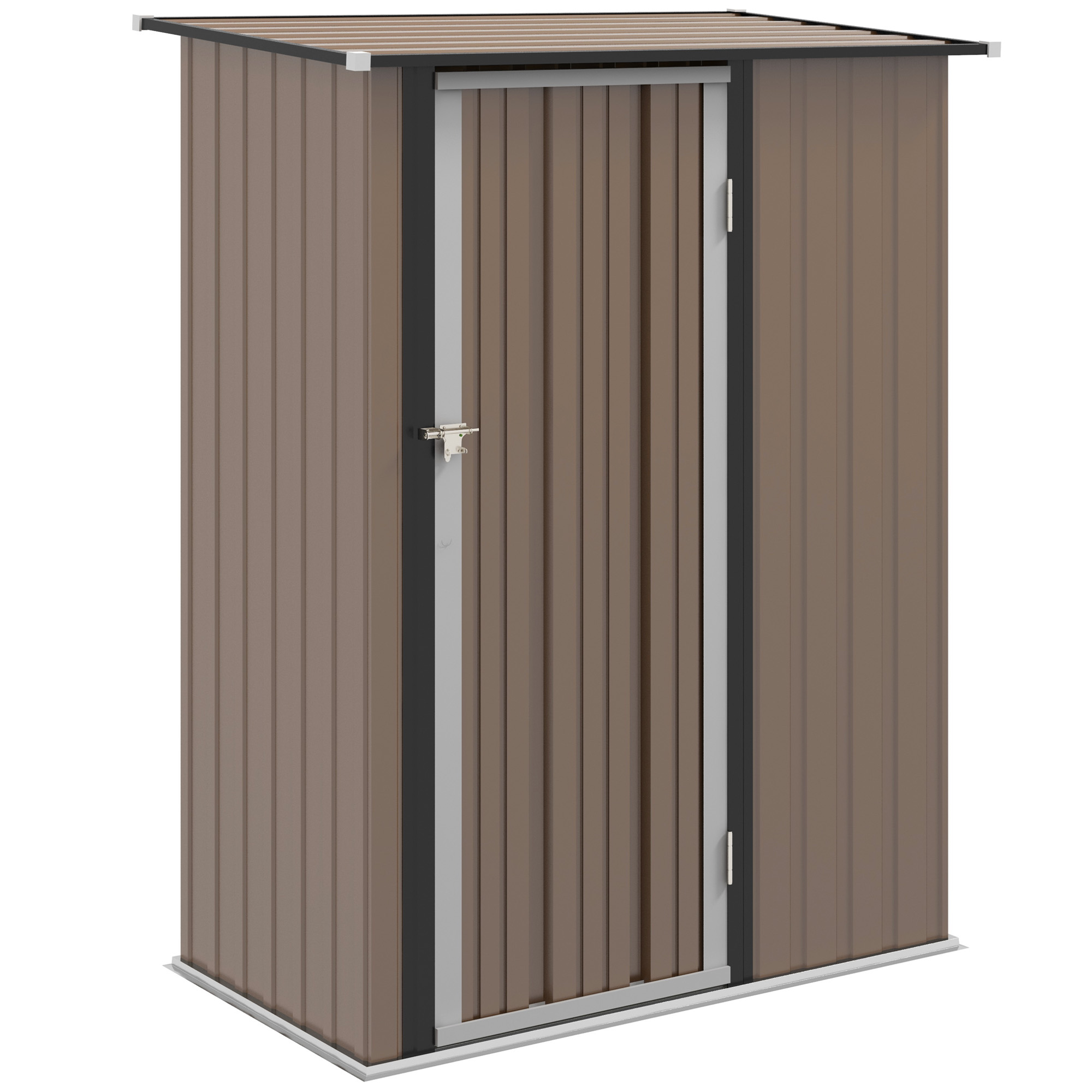 5ft x 3ft Garden Metal Storage Shed, Outdoor Tool Shed with Sloped Roof, Lockable Door for Equipment, Bikes, Brown