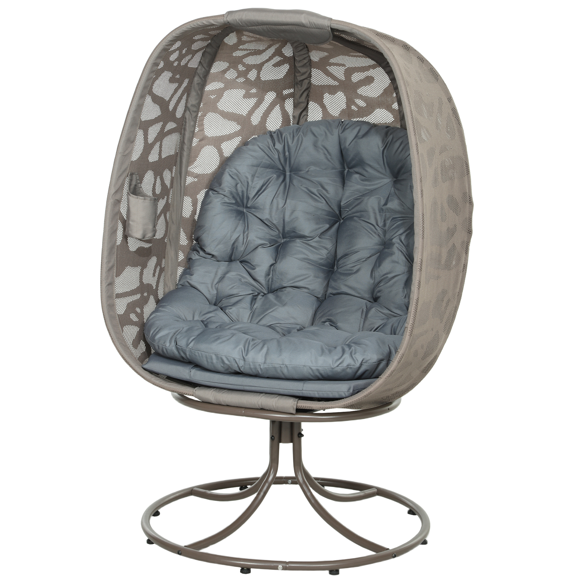 SUNVISTA Swivel Egg Chair with Cushions, Foldable Basket Seat and Metal Frame, Indoor Outdoor Lounge Chair for Balcony, Patio and Living Room, Grey