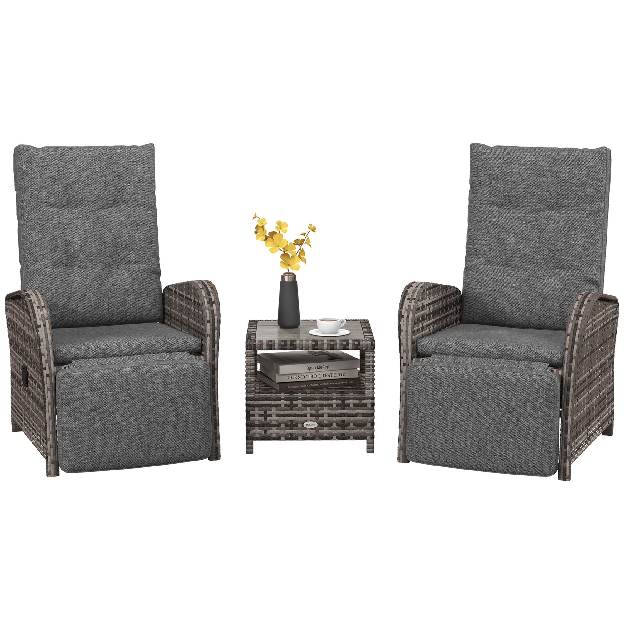 2 Seater Patio Rattan Wicker Chaise Lounge Sofa Set w/ Cushion for Patio Yard Porch