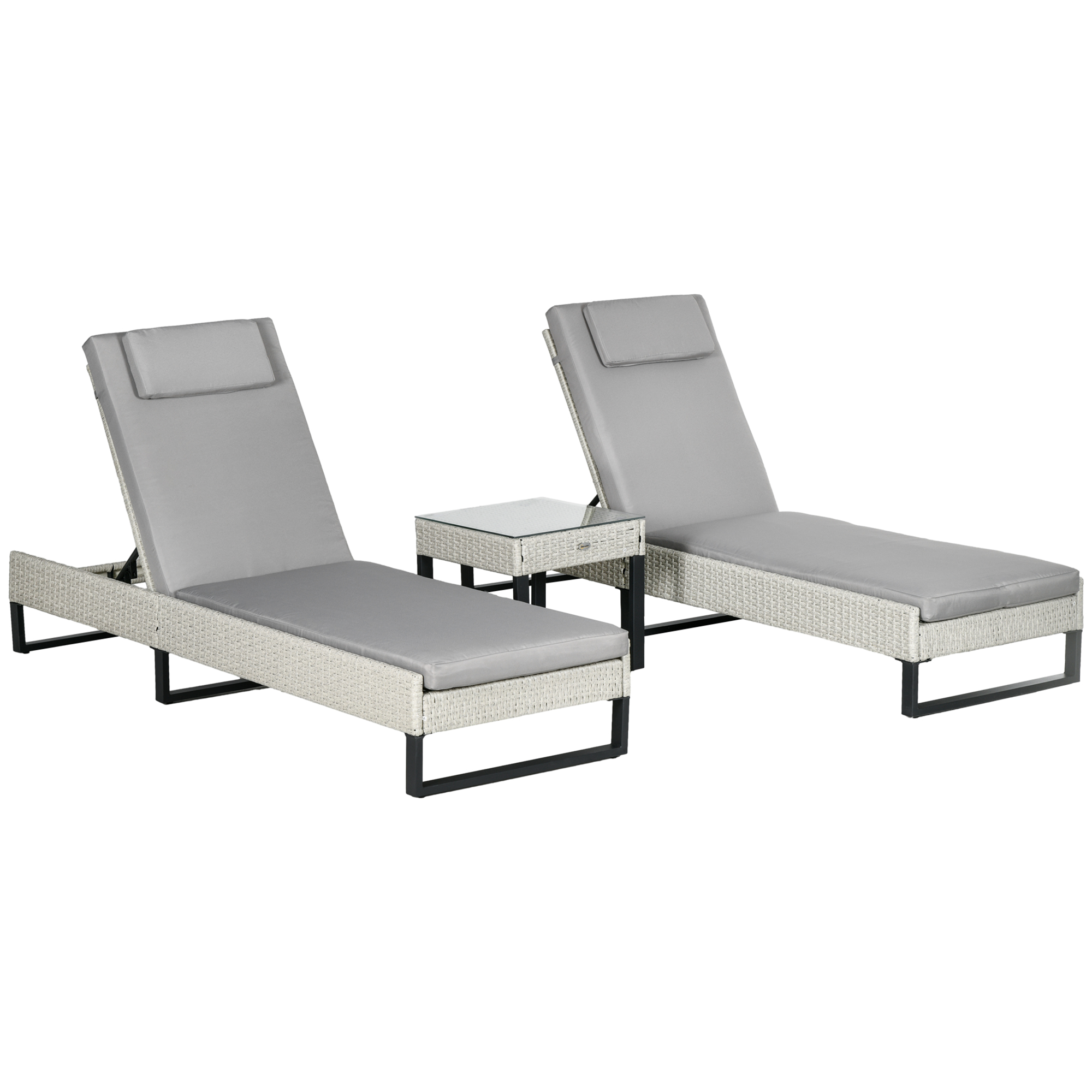 Jones 3-Piece Rattan Sun Lounger Set with Cushions and Table - Light Grey