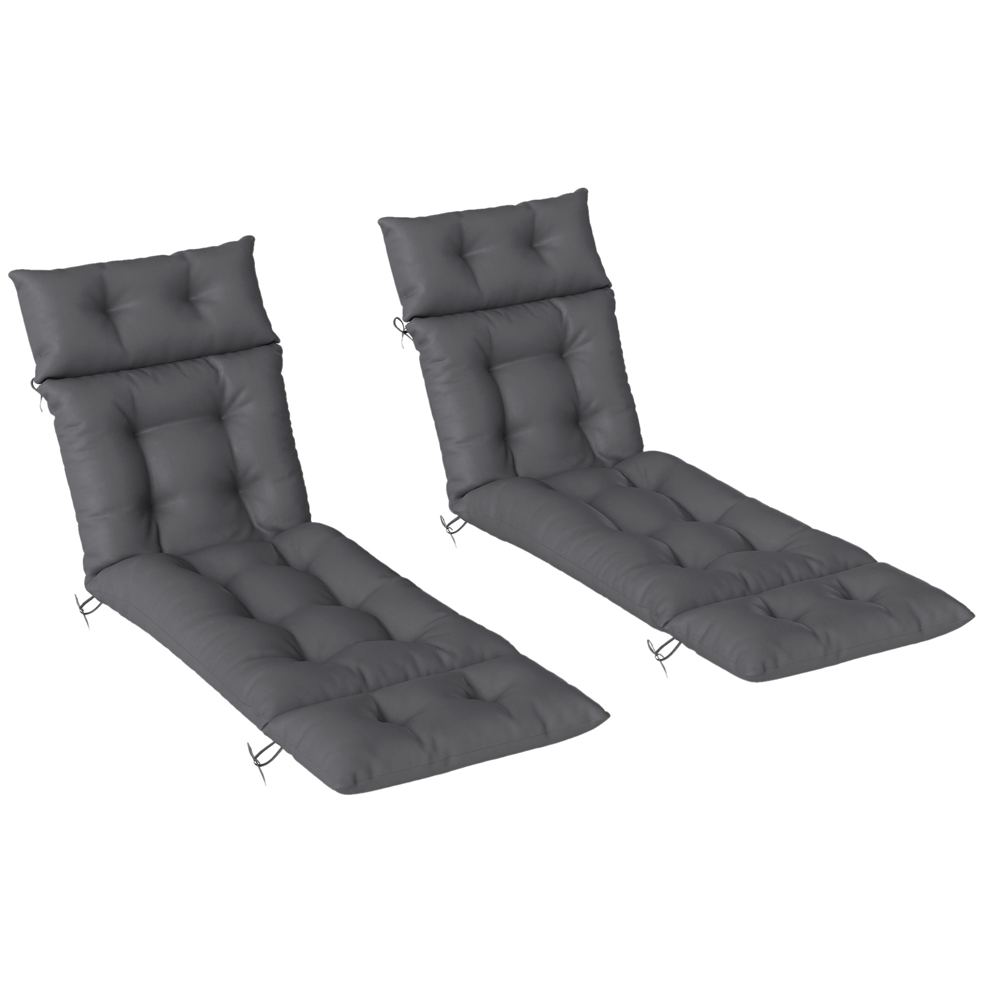 SUNVISTA Sun Lounger Cushions Only, 190x56x10cm Garden Lounge Chair Cushions Set of 2, Dark Grey