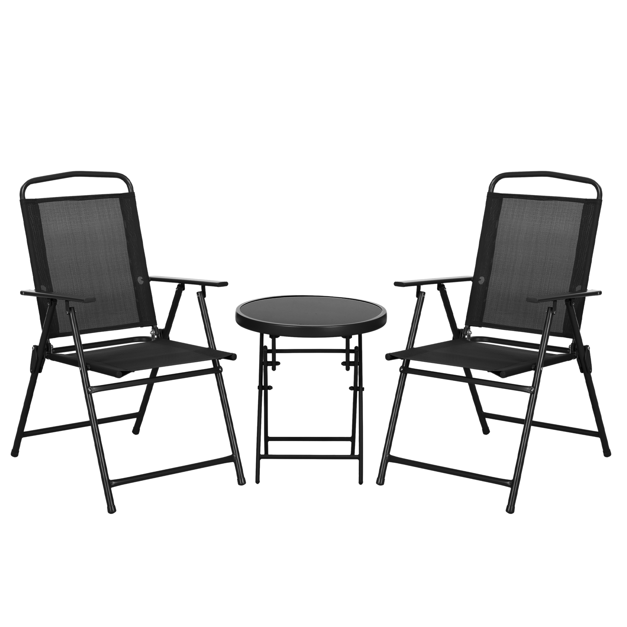 SUNVISTA Three-Piece Garden Seat Set, with Glass-Top Table - Black