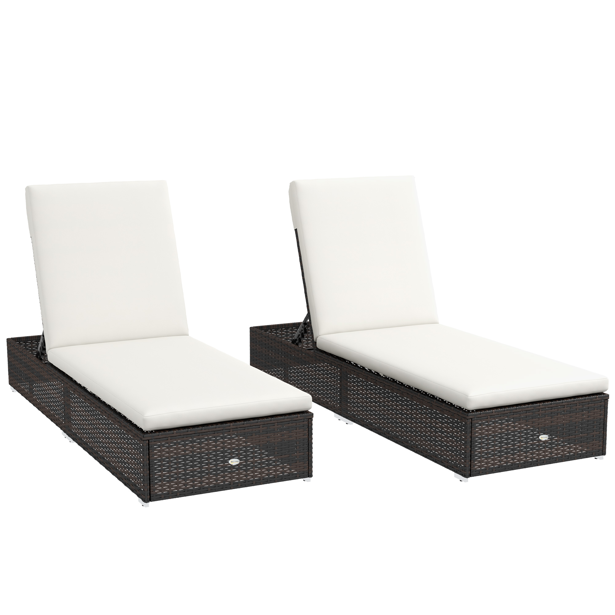 Jones Set of Two Rattan Sun Loungers with Reclining Backs - Brown