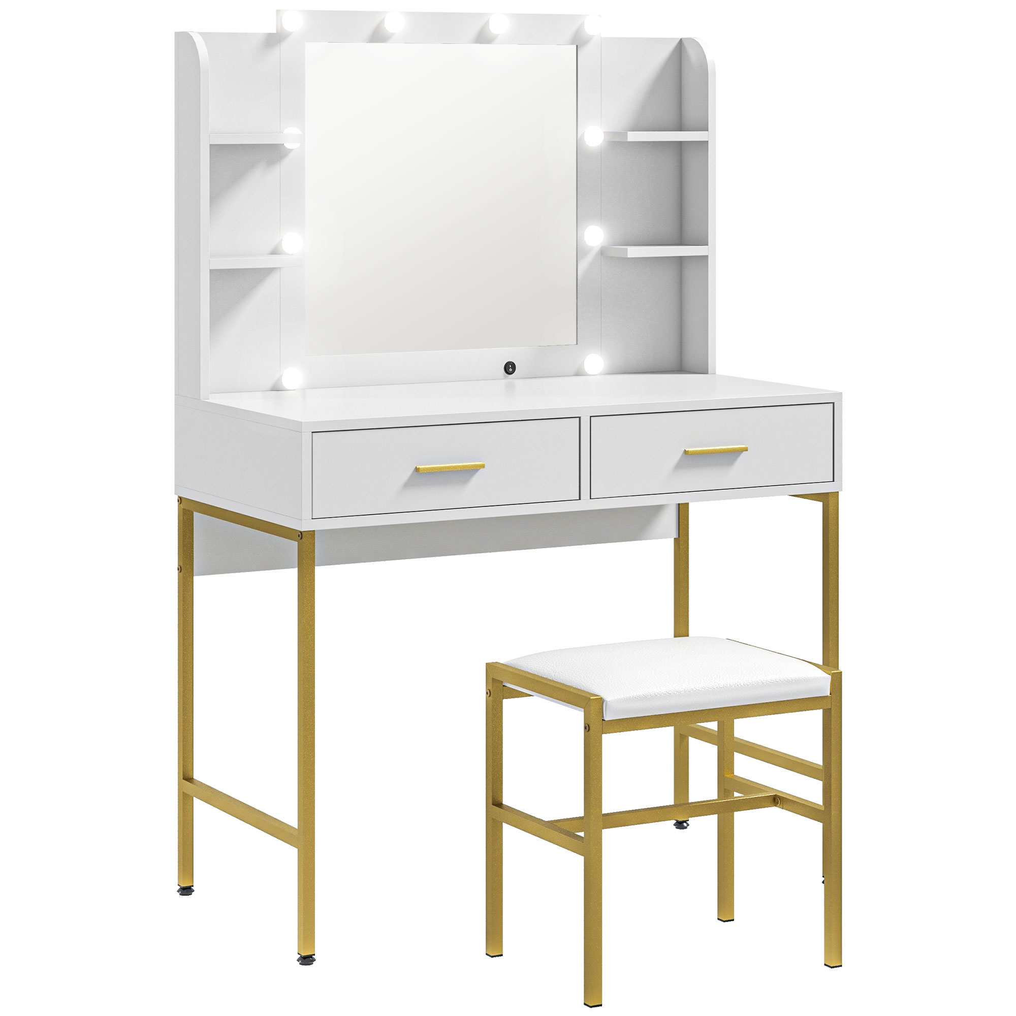 Scott Dressing Table with Lighted Mirror and Cushioned Stool - White